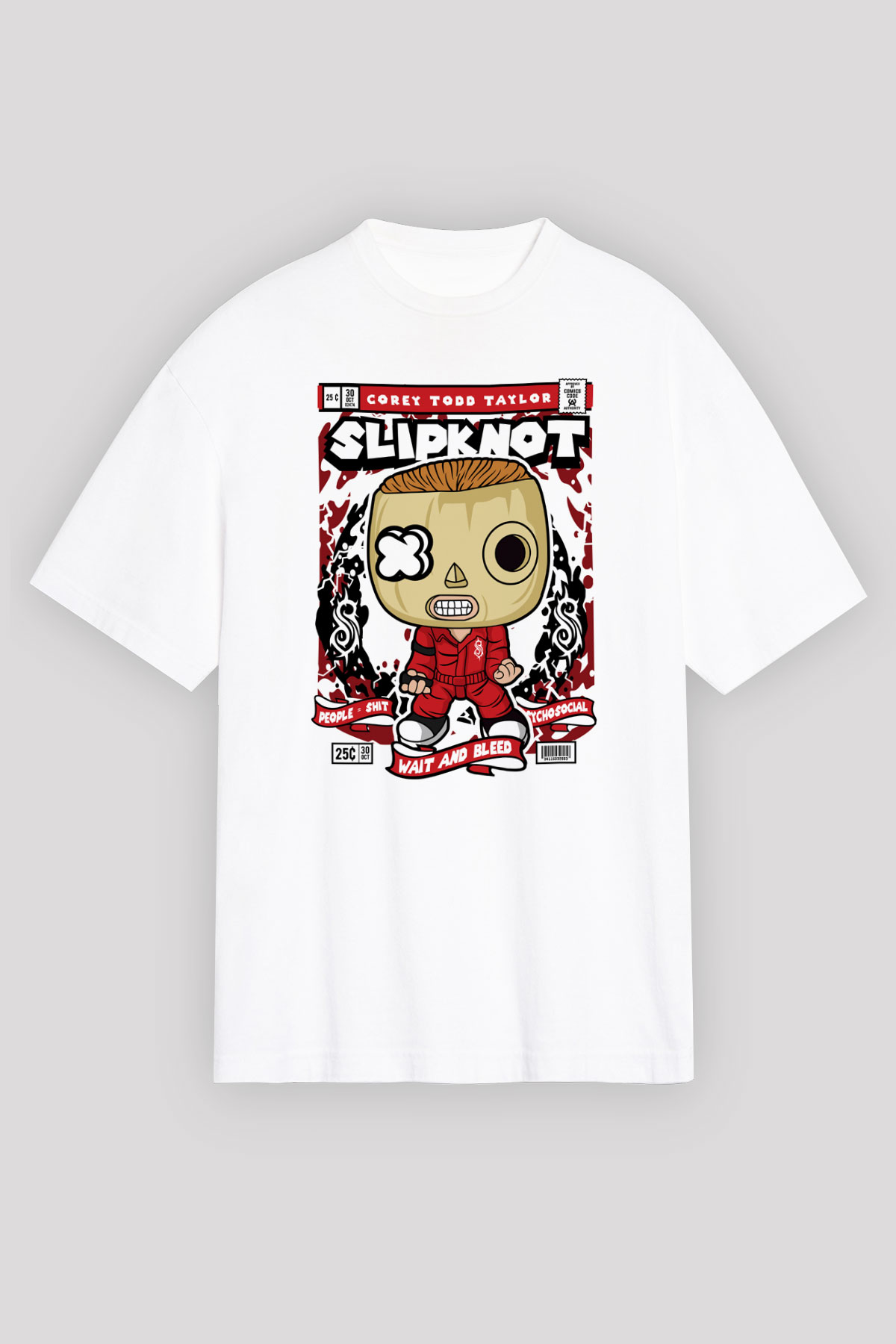Corey Taylor Slipknot Baskılı Unisex Beyaz Oversize Tişört