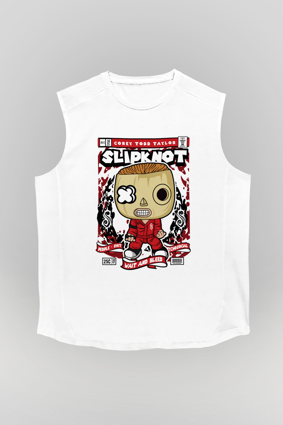 Corey Taylor Slipknot Baskılı Unisex Beyaz Kolsuz Tişört