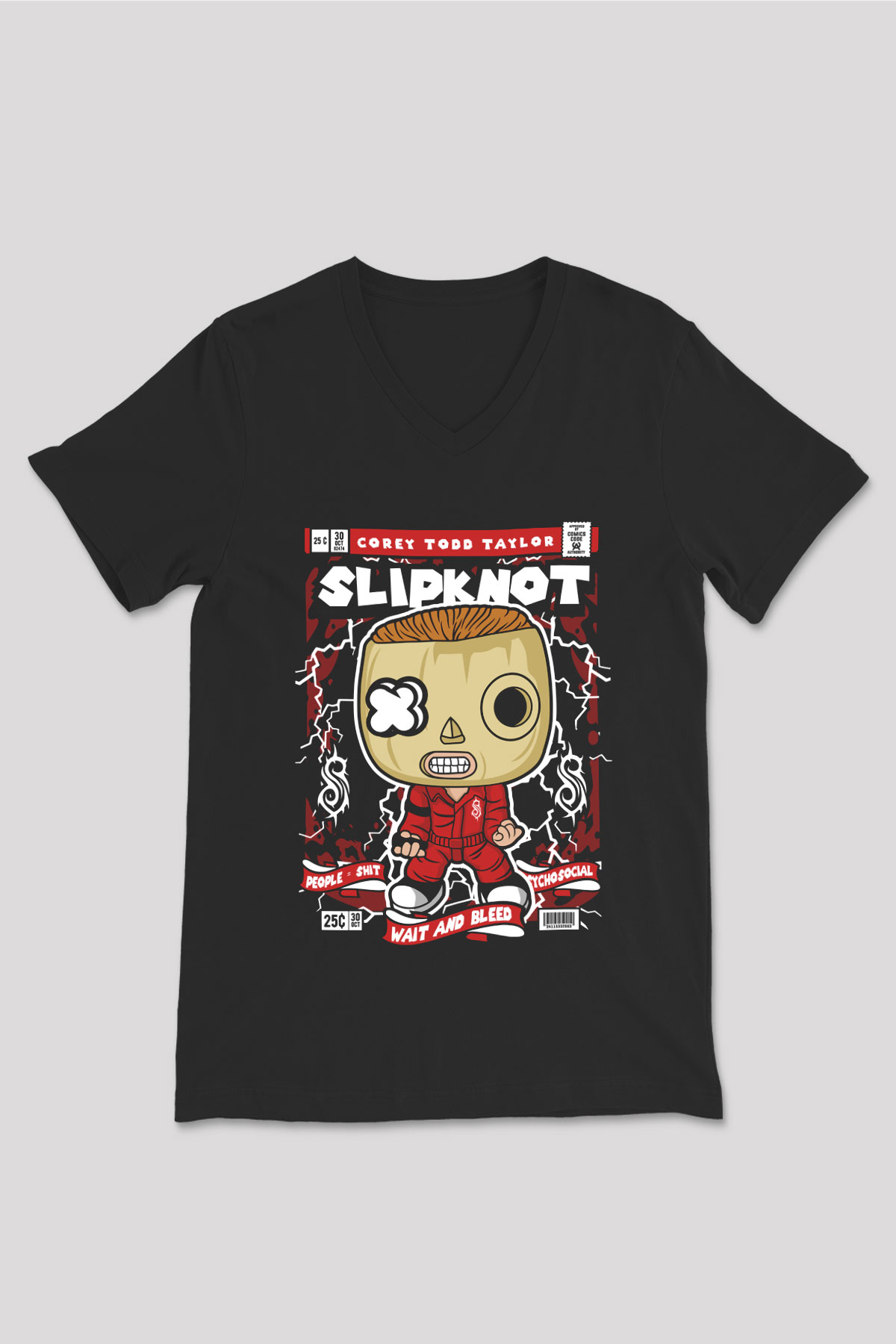 Corey Taylor Slipknot Baskılı Unisex Siyah V Yaka Tişört