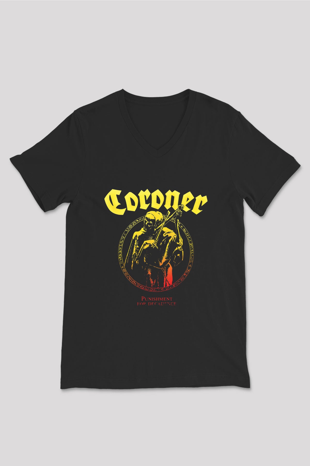 Coroner Baskılı Unisex Siyah V Yaka Tişört