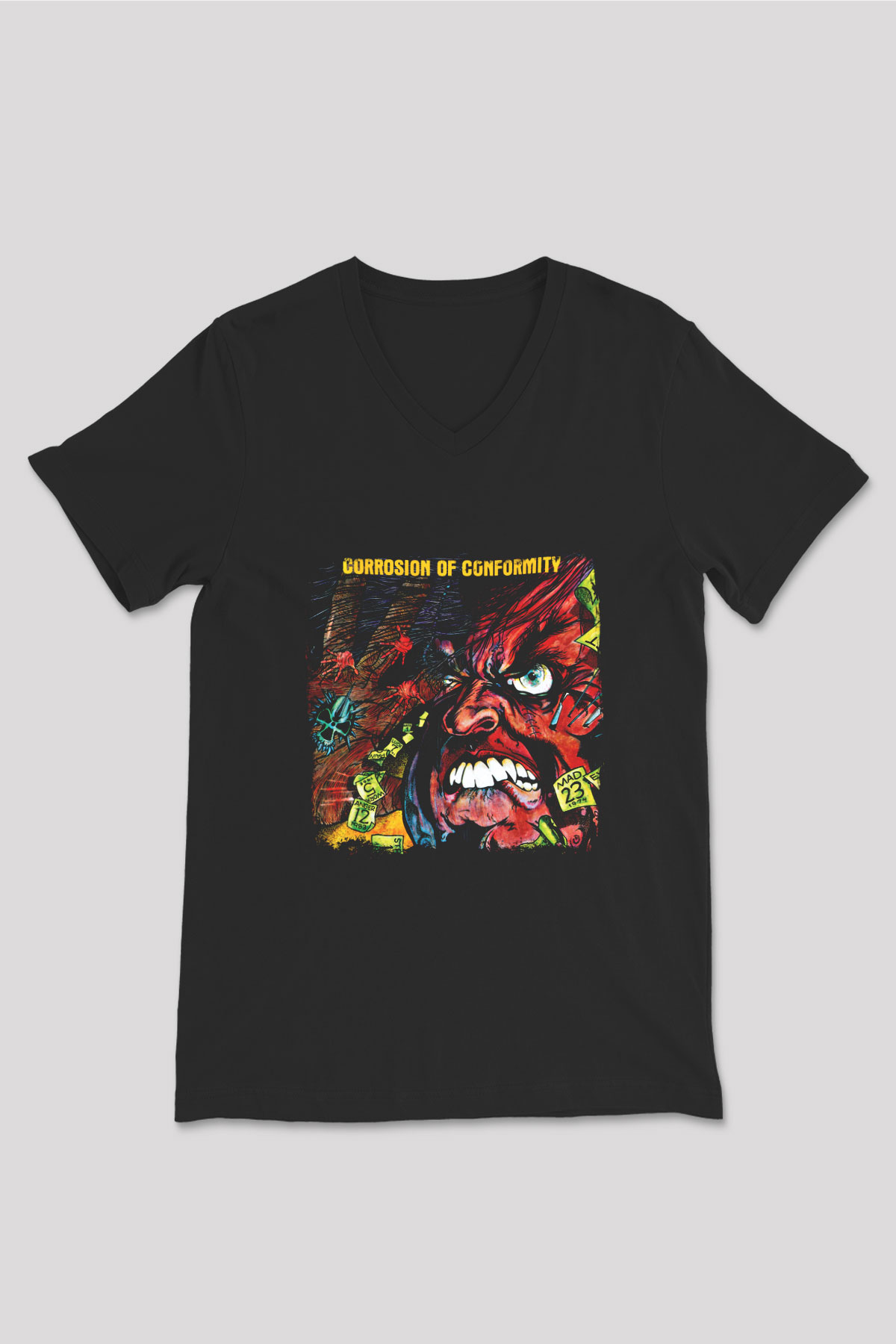 Corrosion of Conformity Baskılı Unisex Siyah V Yaka Tişört