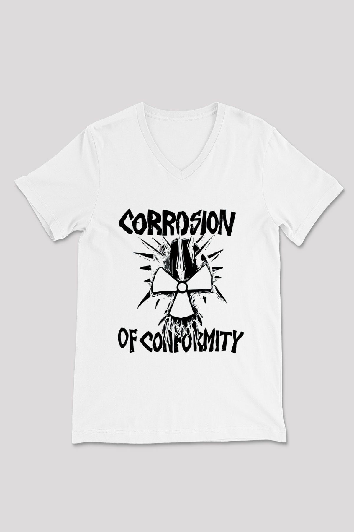 Corrosion of Conformity Beyaz Unisex V Yaka Tişört T-Shirt