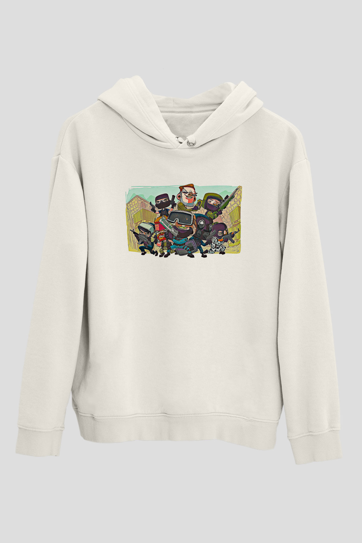 Counter Strike Baskılı Beyaz Unisex Kapüşonlu Sweatshirt