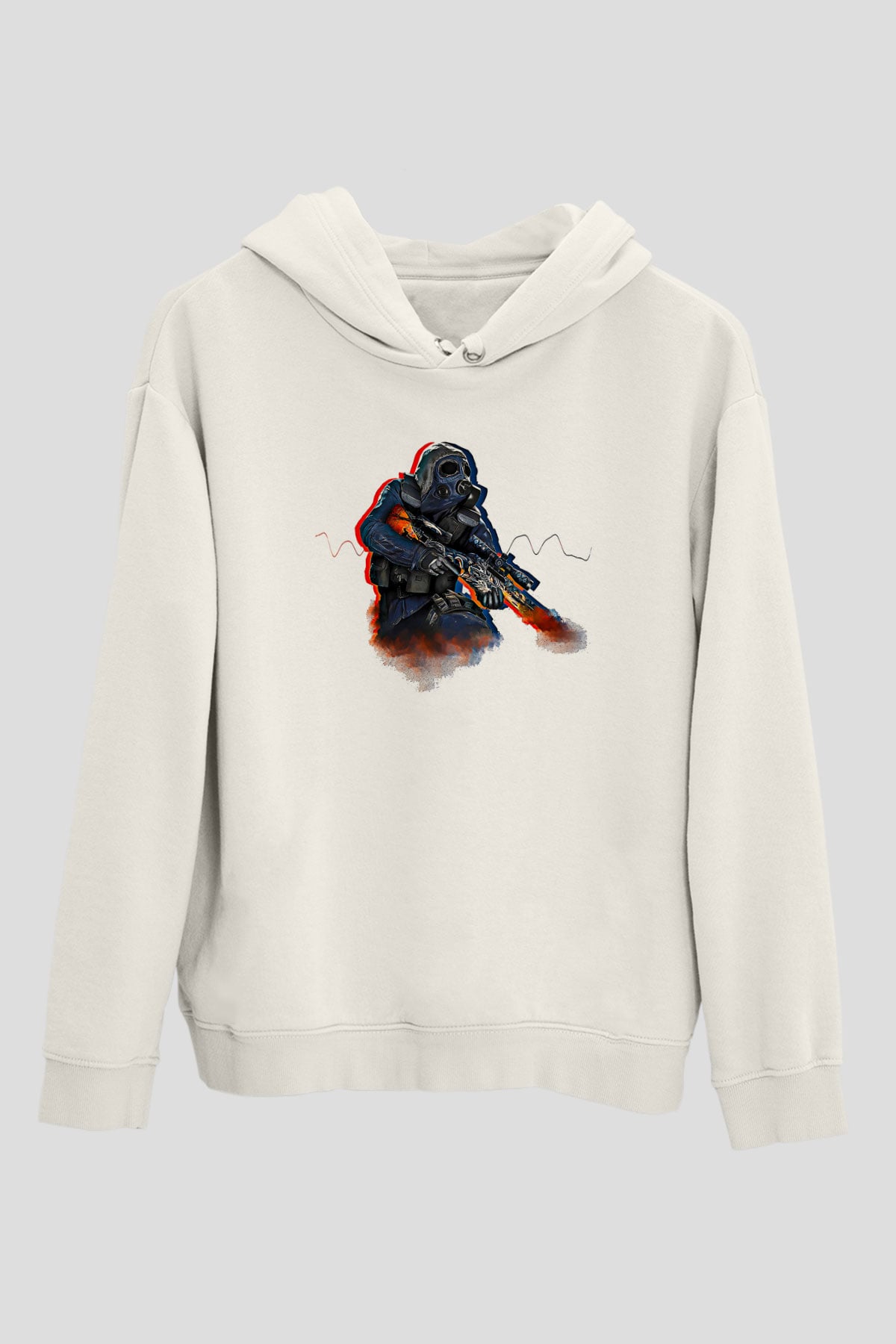 Counter Strike Baskılı Beyaz Unisex Kapüşonlu Sweatshirt