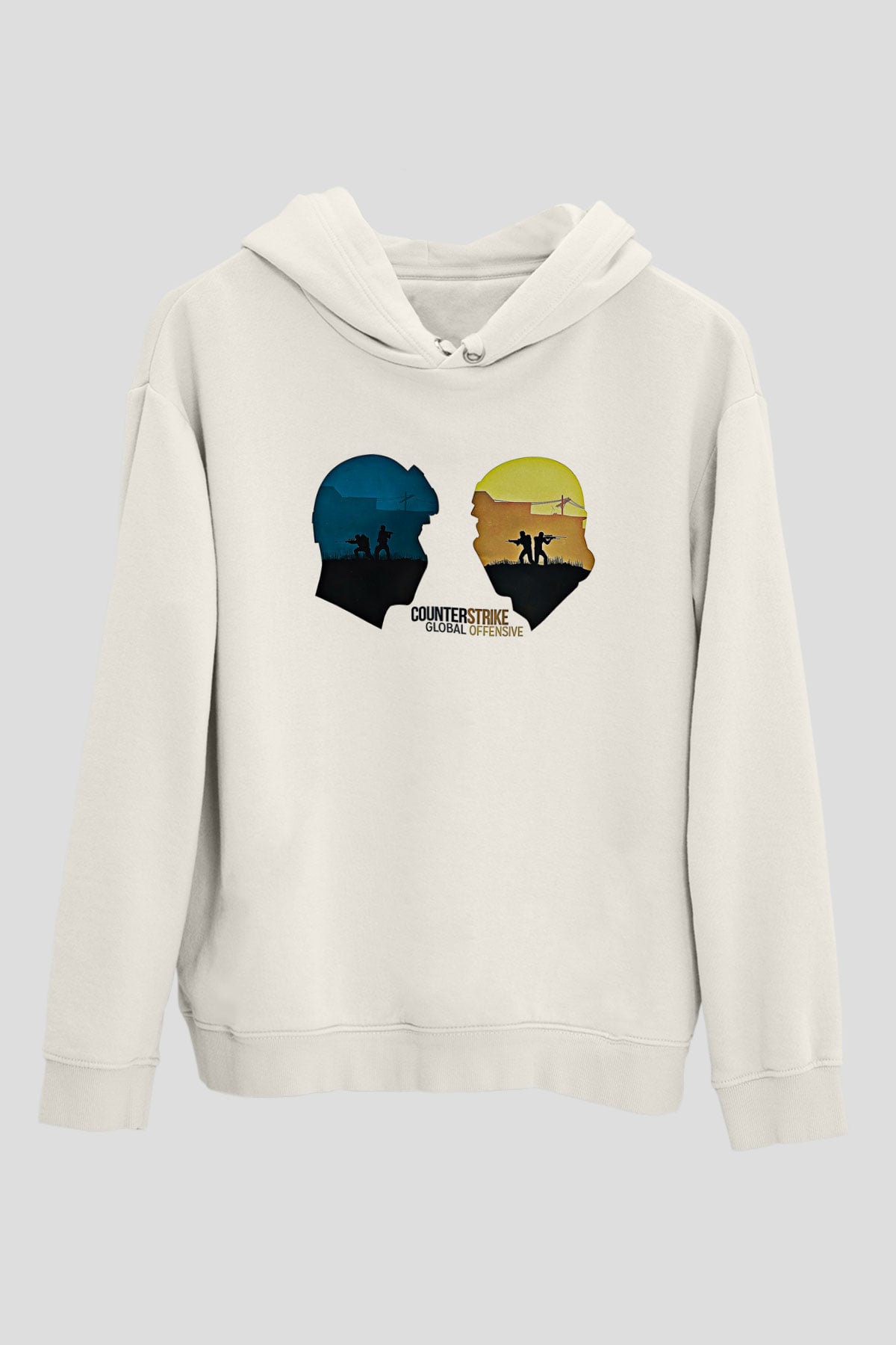 Counter Strike Baskılı Beyaz Unisex Kapüşonlu Sweatshirt