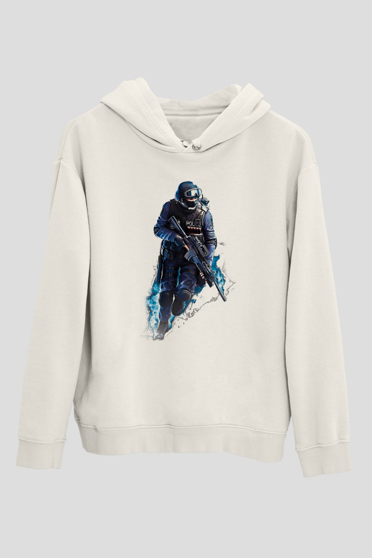 Counter Strike Baskılı Beyaz Unisex Kapüşonlu Sweatshirt