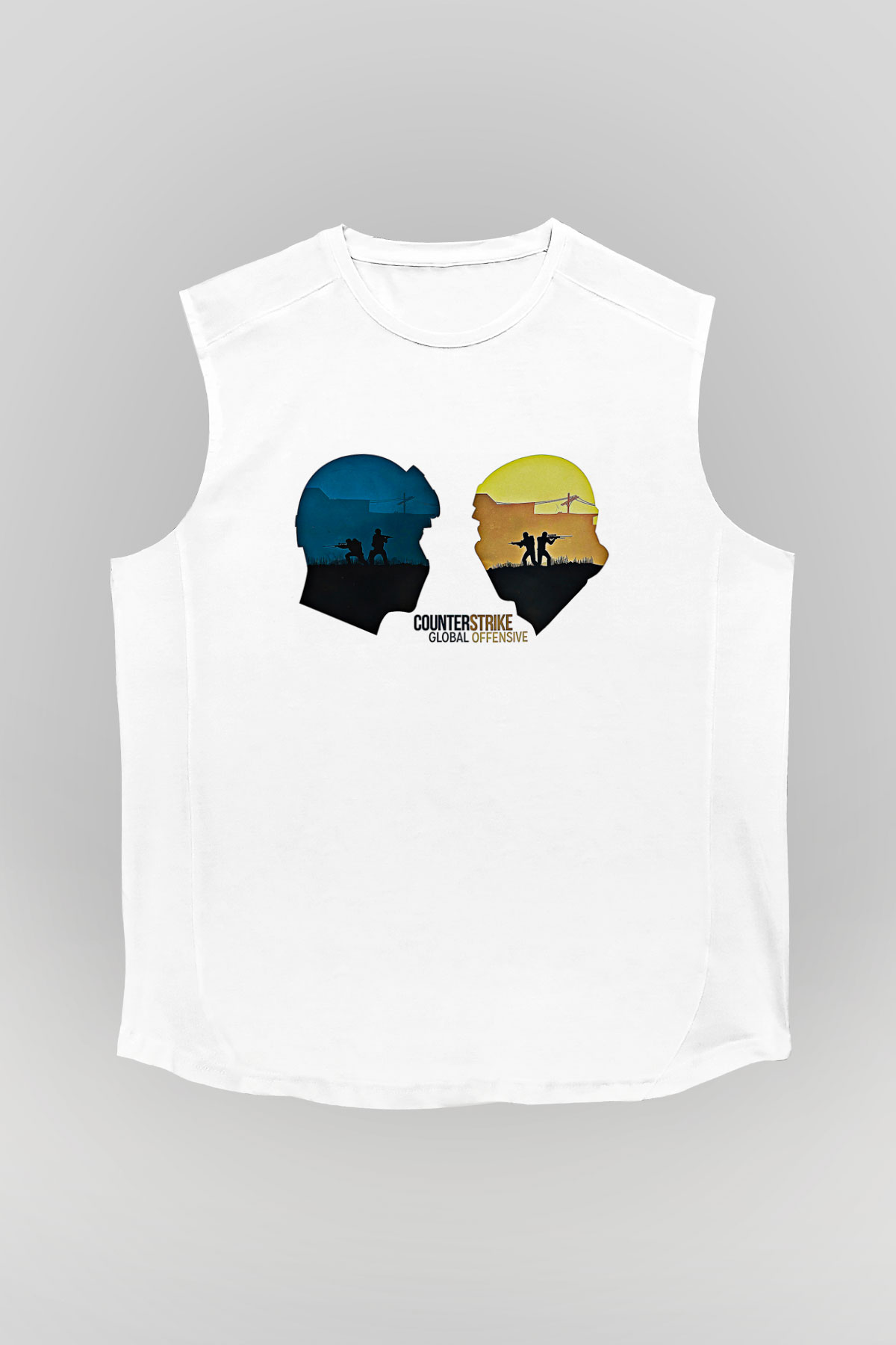 Counter Strike Baskılı Beyaz Unisex Kolsuz Tişört - Tshirt