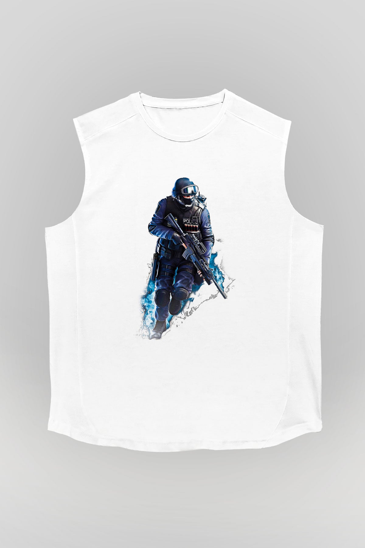Counter Strike Baskılı Beyaz Unisex Kolsuz Tişört - Tshirt