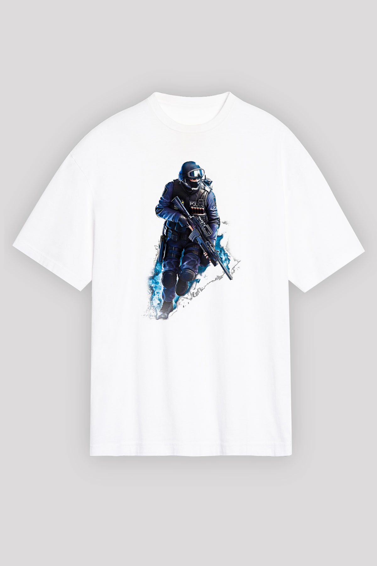 Counter Strike Baskılı Beyaz Unisex Oversize Tişört - Tshirt