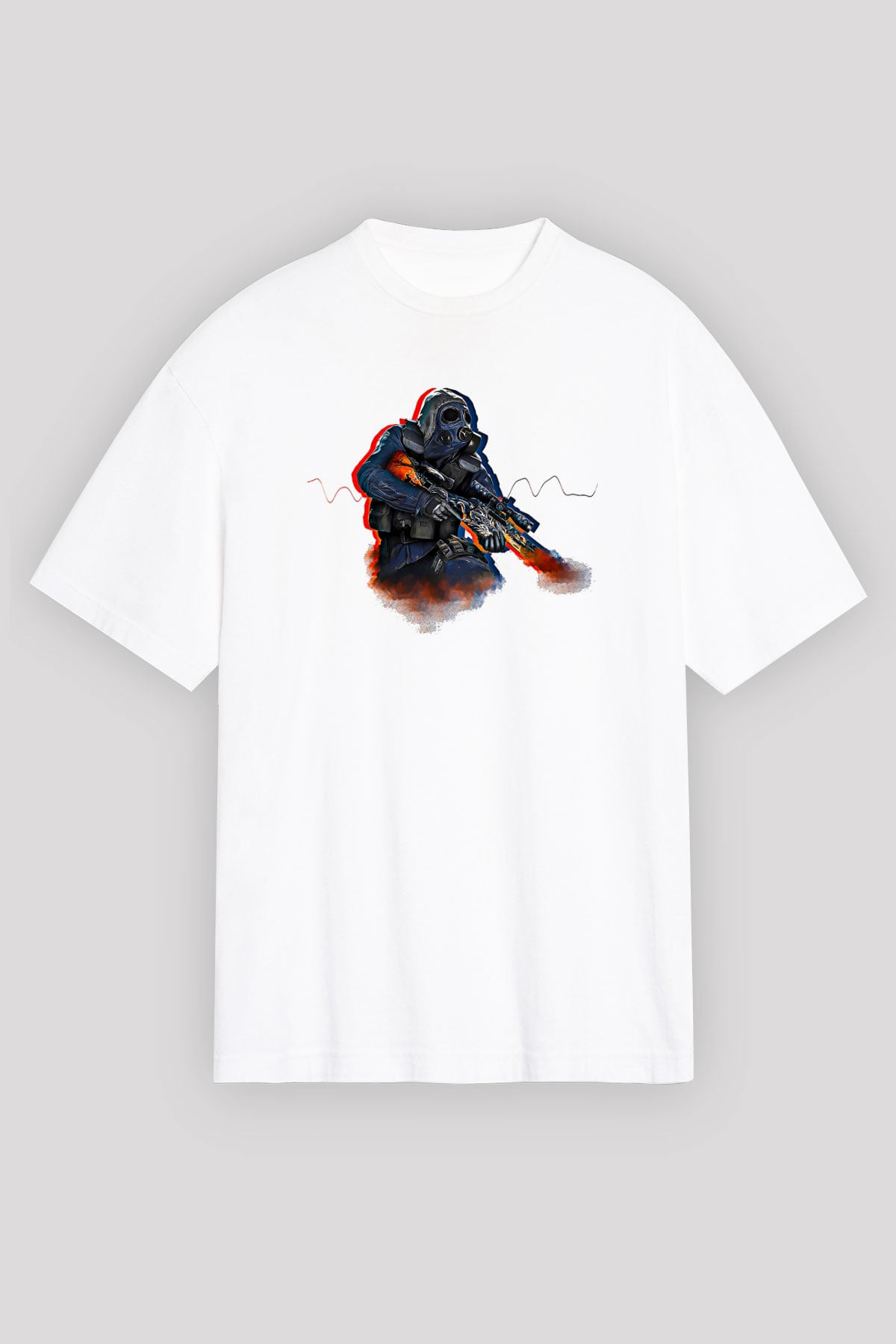 Counter Strike Baskılı Beyaz Unisex Oversize Tişört - Tshirt