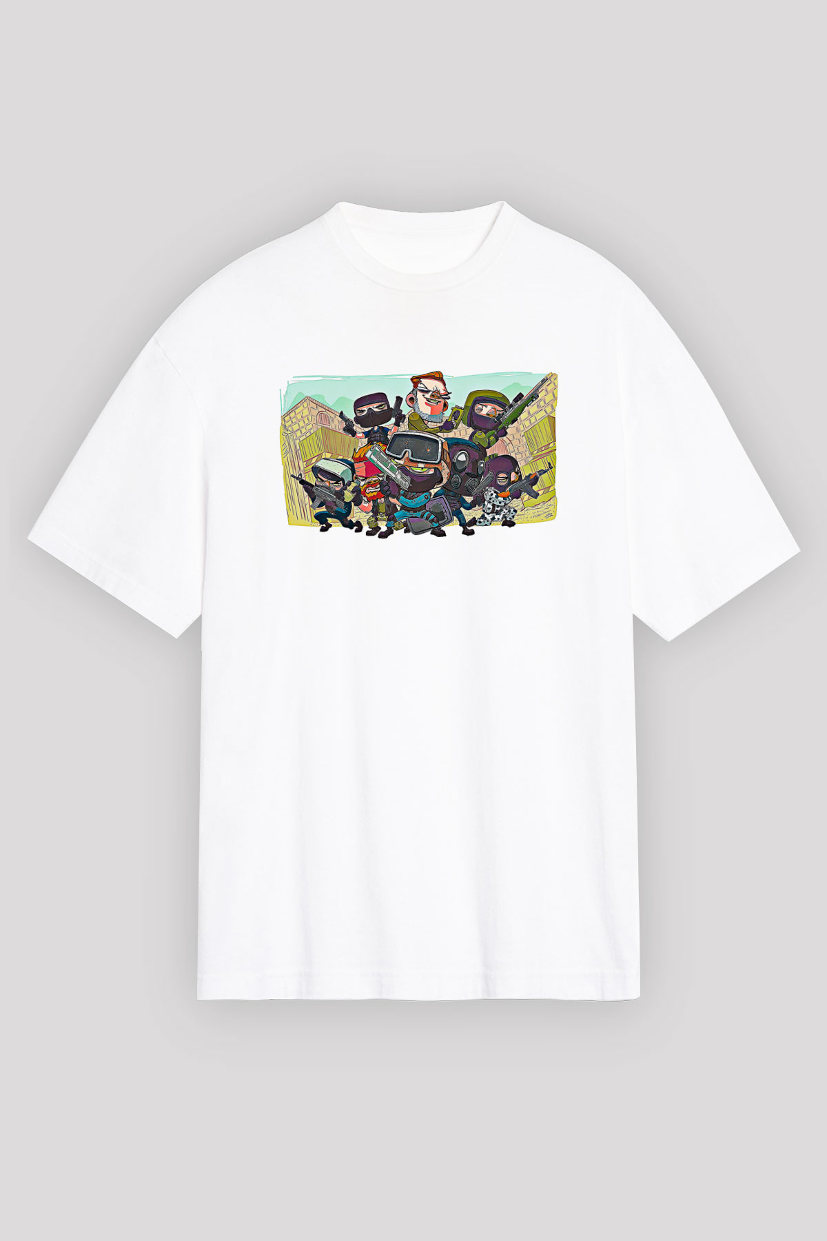 Counter Strike Baskılı Beyaz Unisex Oversize Tişört - Tshirt