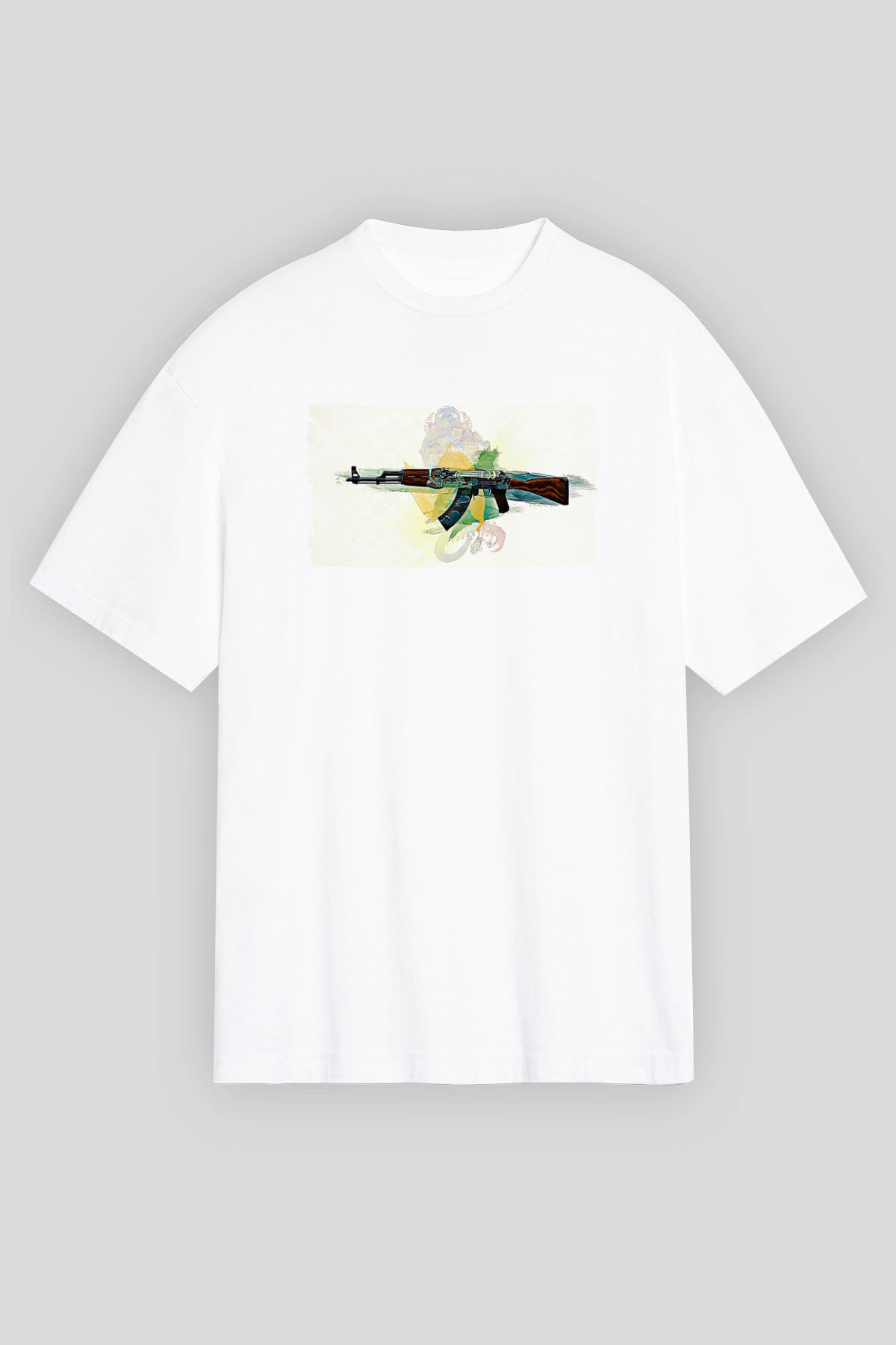Counter Strike Baskılı Beyaz Unisex Oversize Tişört - Tshirt