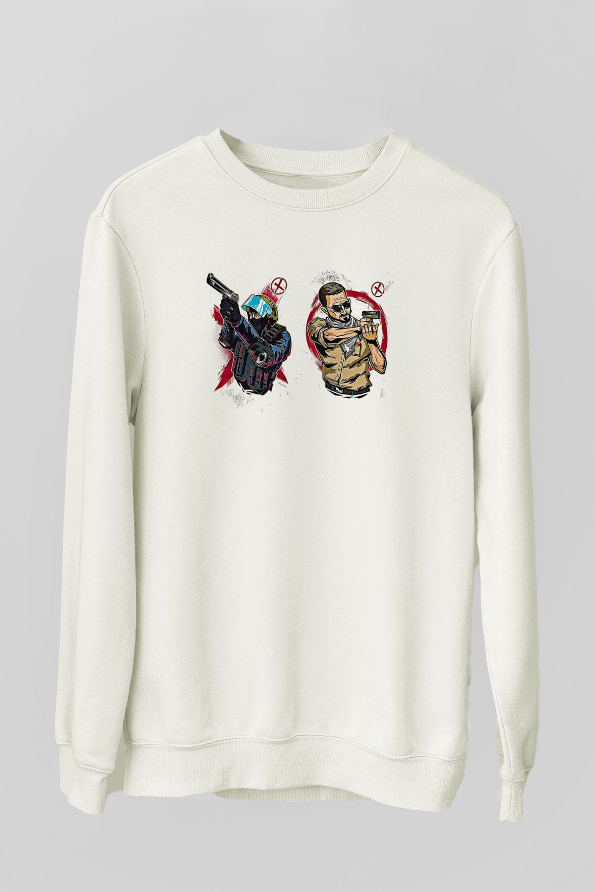 Counter Strike Baskılı Beyaz Unisex Sweatshirt