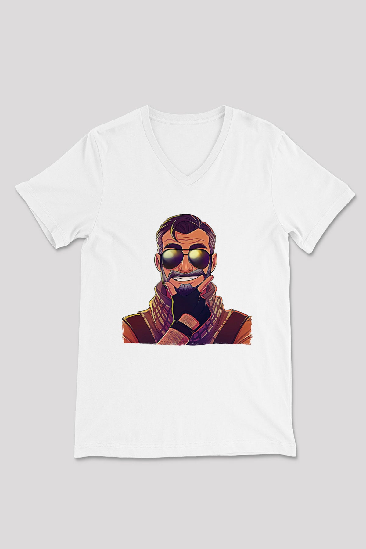 Counter Strike Baskılı Beyaz Unisex V Yaka Tişört - Tshirt