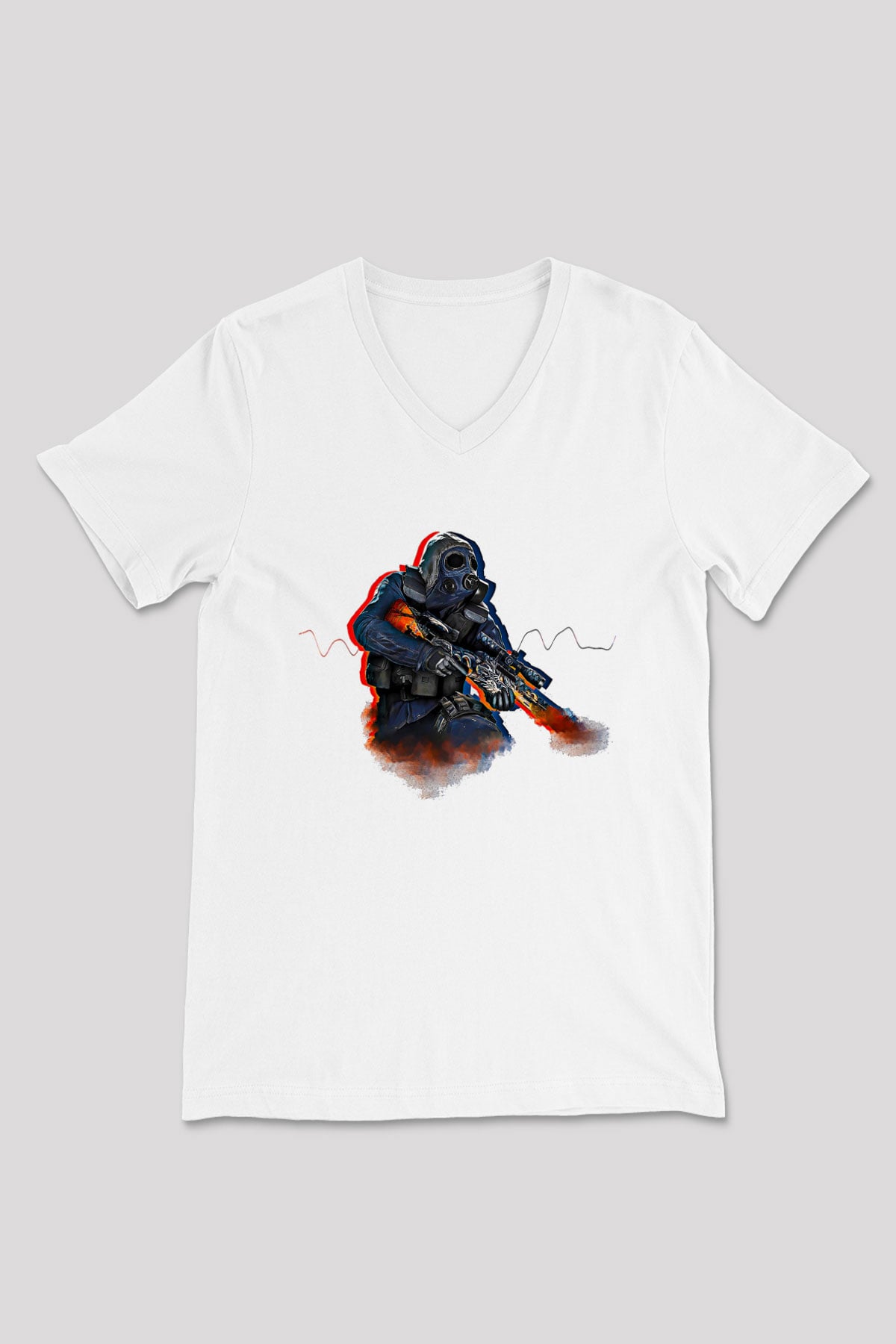 Counter Strike Baskılı Beyaz Unisex V Yaka Tişört - Tshirt