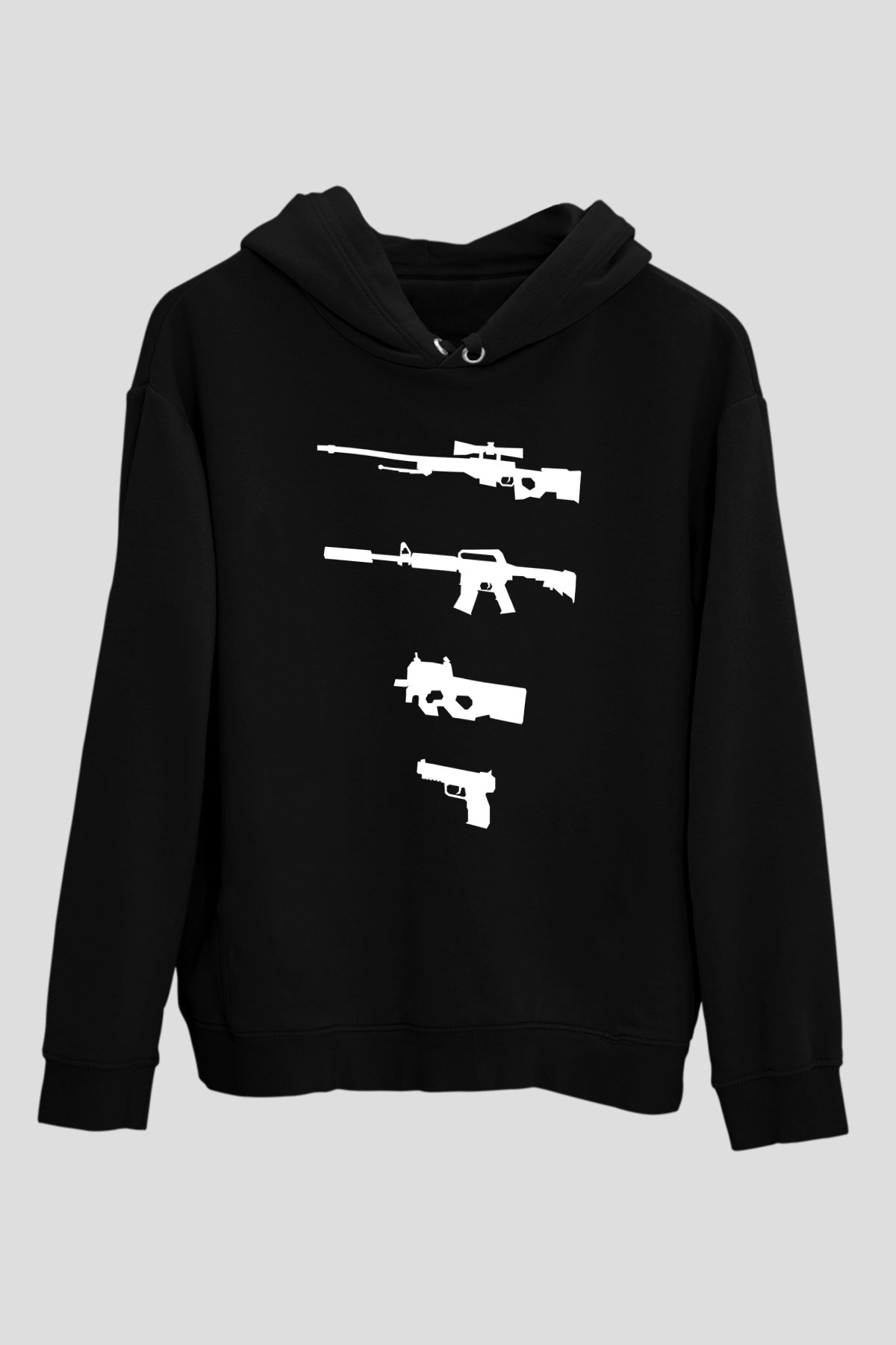 Counter Strike Baskılı Unisex Siyah Kapüşonlu Sweatshirt