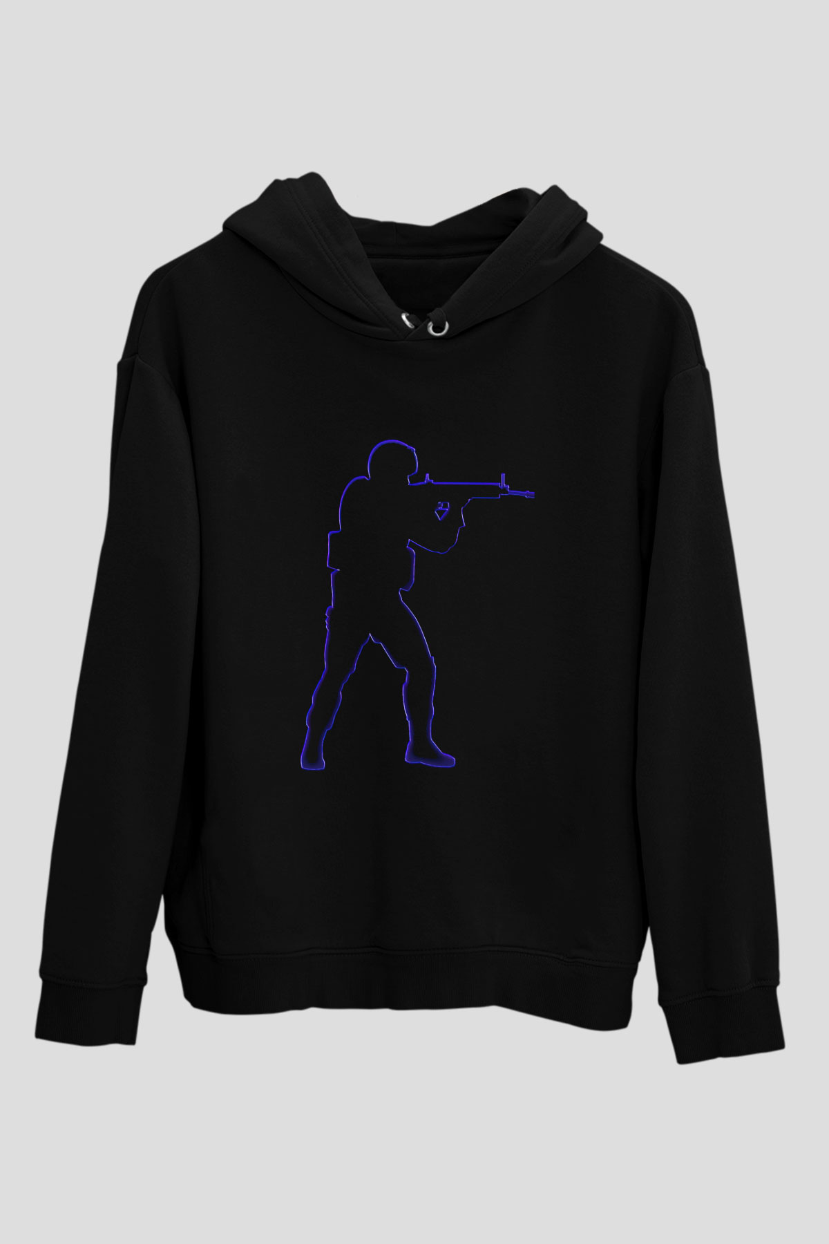 Counter Strike Baskılı Unisex Siyah Kapüşonlu Sweatshirt
