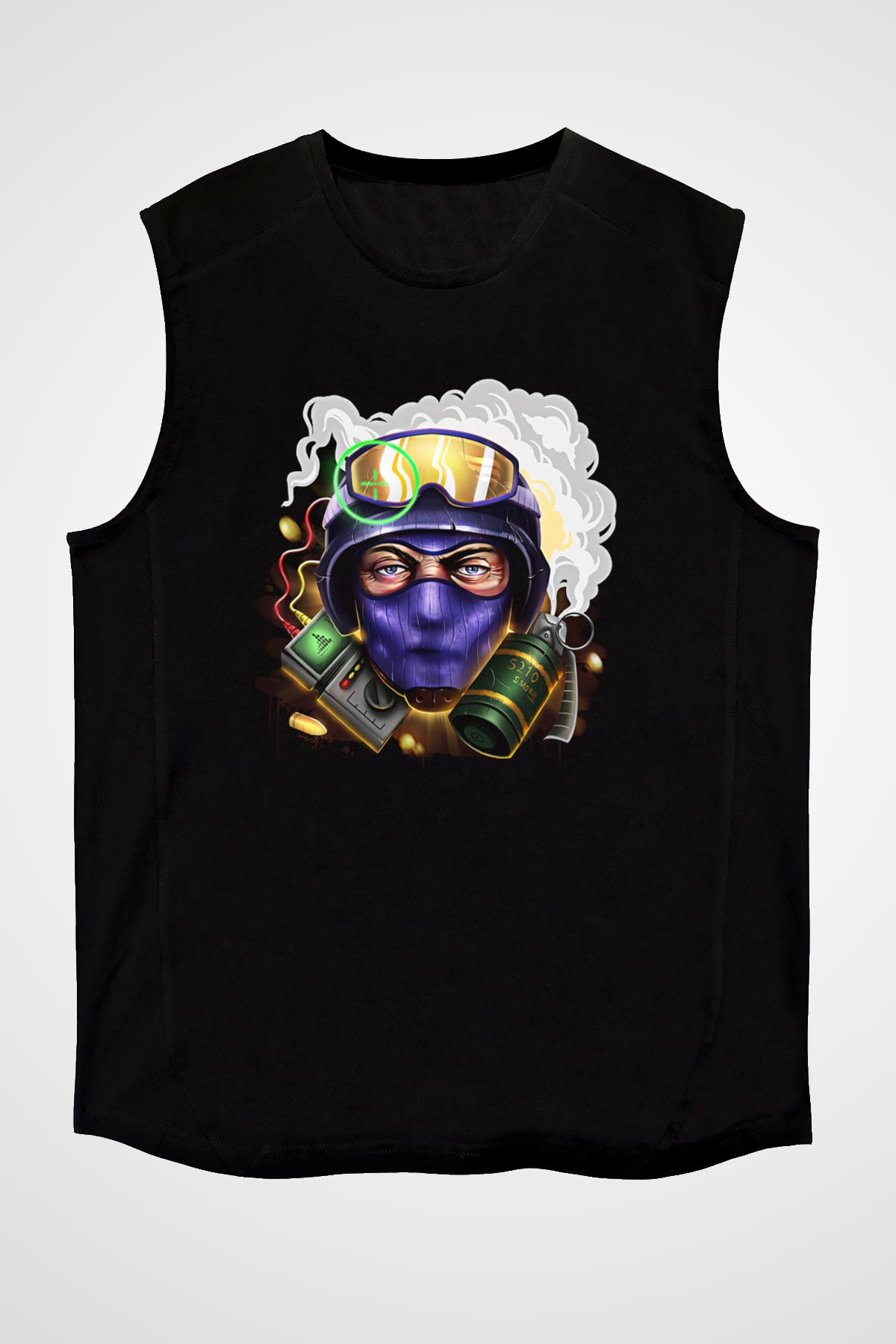 Counter Strike Baskılı Unisex Siyah Kolsuz Tişört - Tshirt