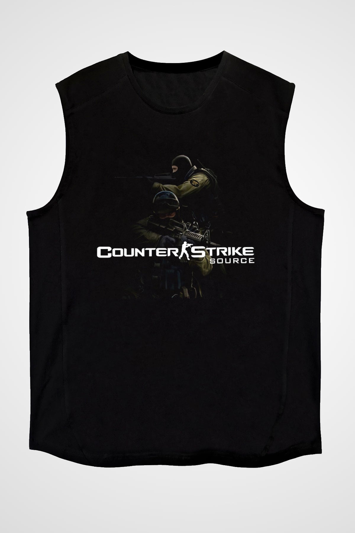 Counter Strike Baskılı Unisex Siyah Kolsuz Tişört - Tshirt