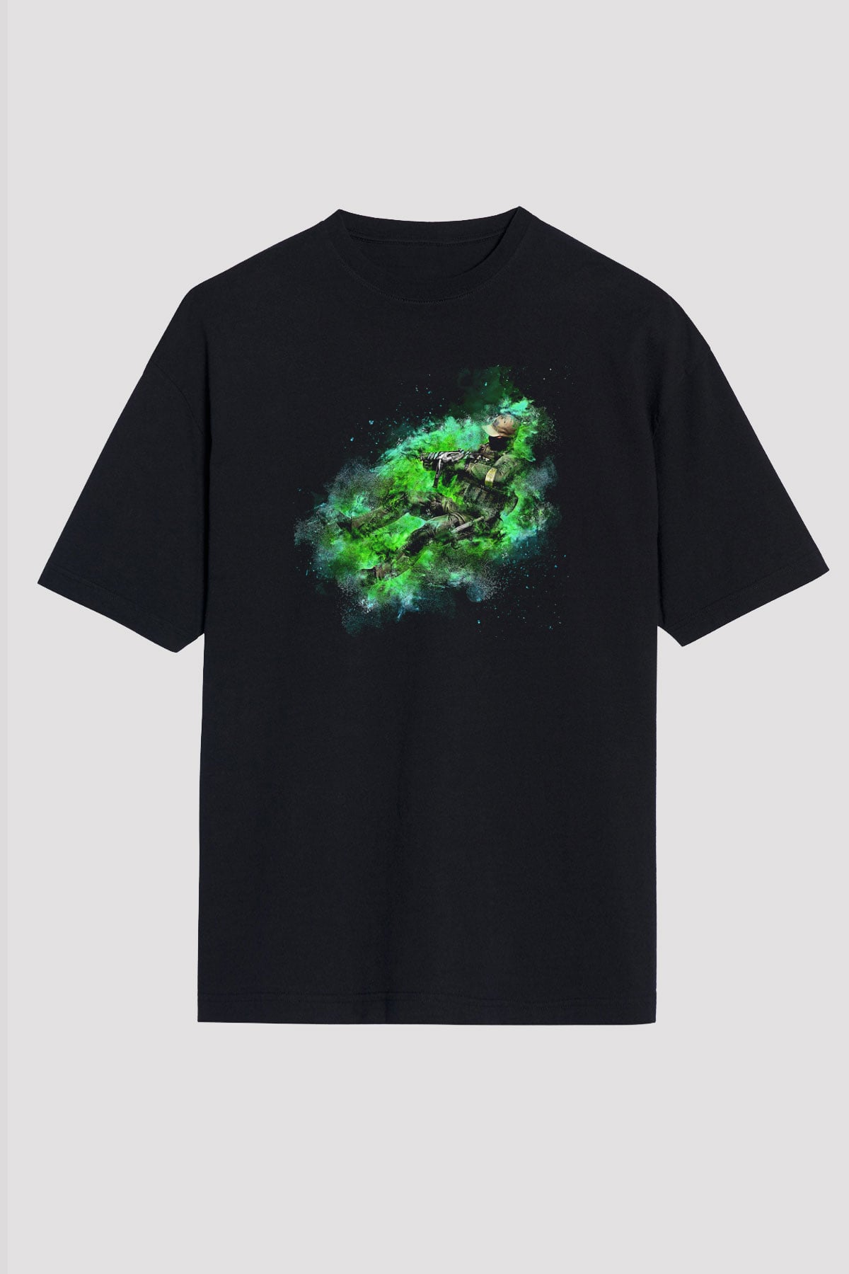 Counter Strike Baskılı Unisex Siyah Oversize Tişört - Tshirt