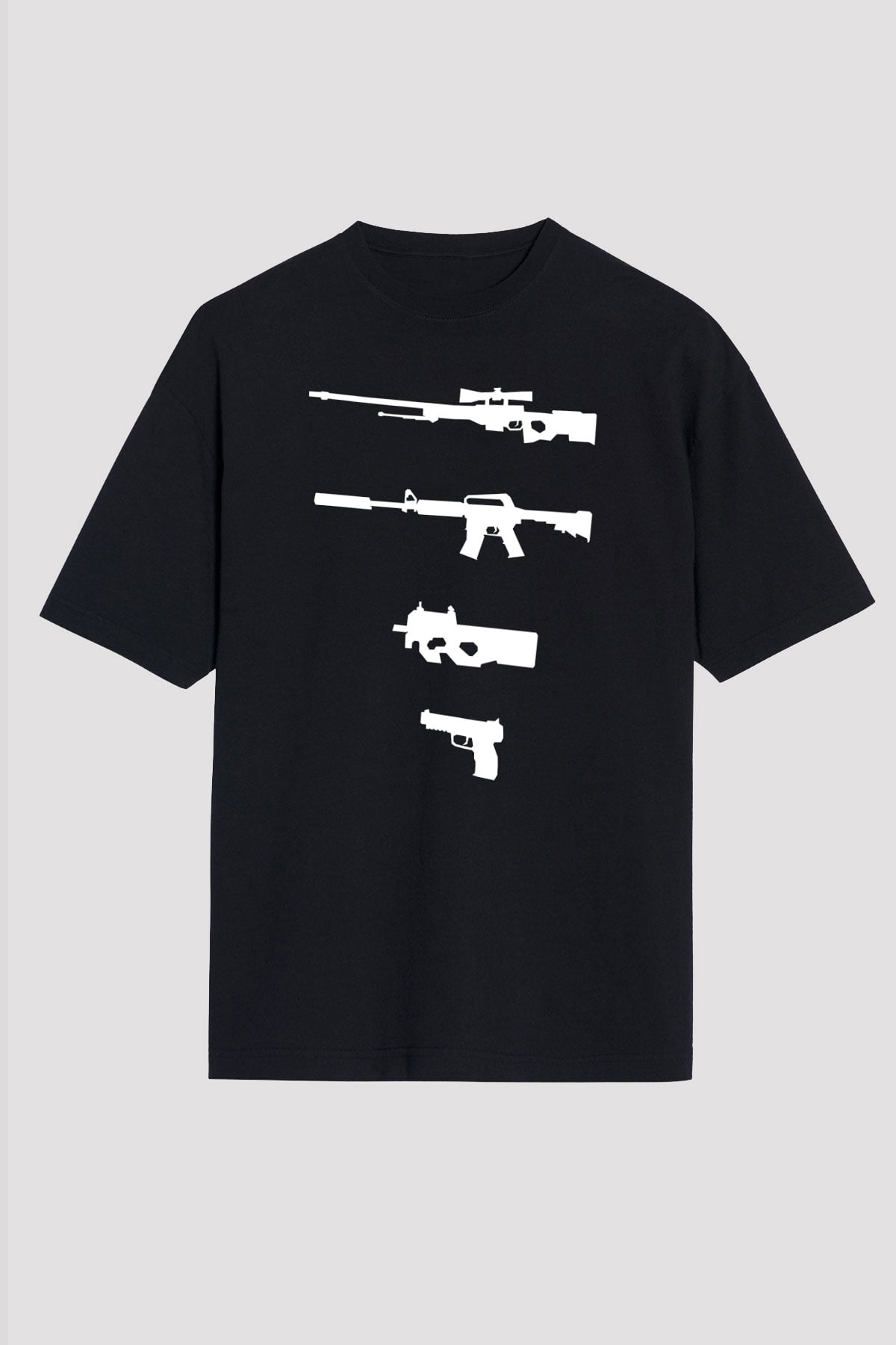 Counter Strike Baskılı Unisex Siyah Oversize Tişört - Tshirt
