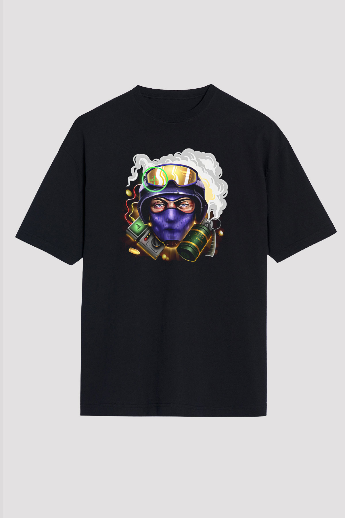 Counter Strike Baskılı Unisex Siyah Oversize Tişört - Tshirt