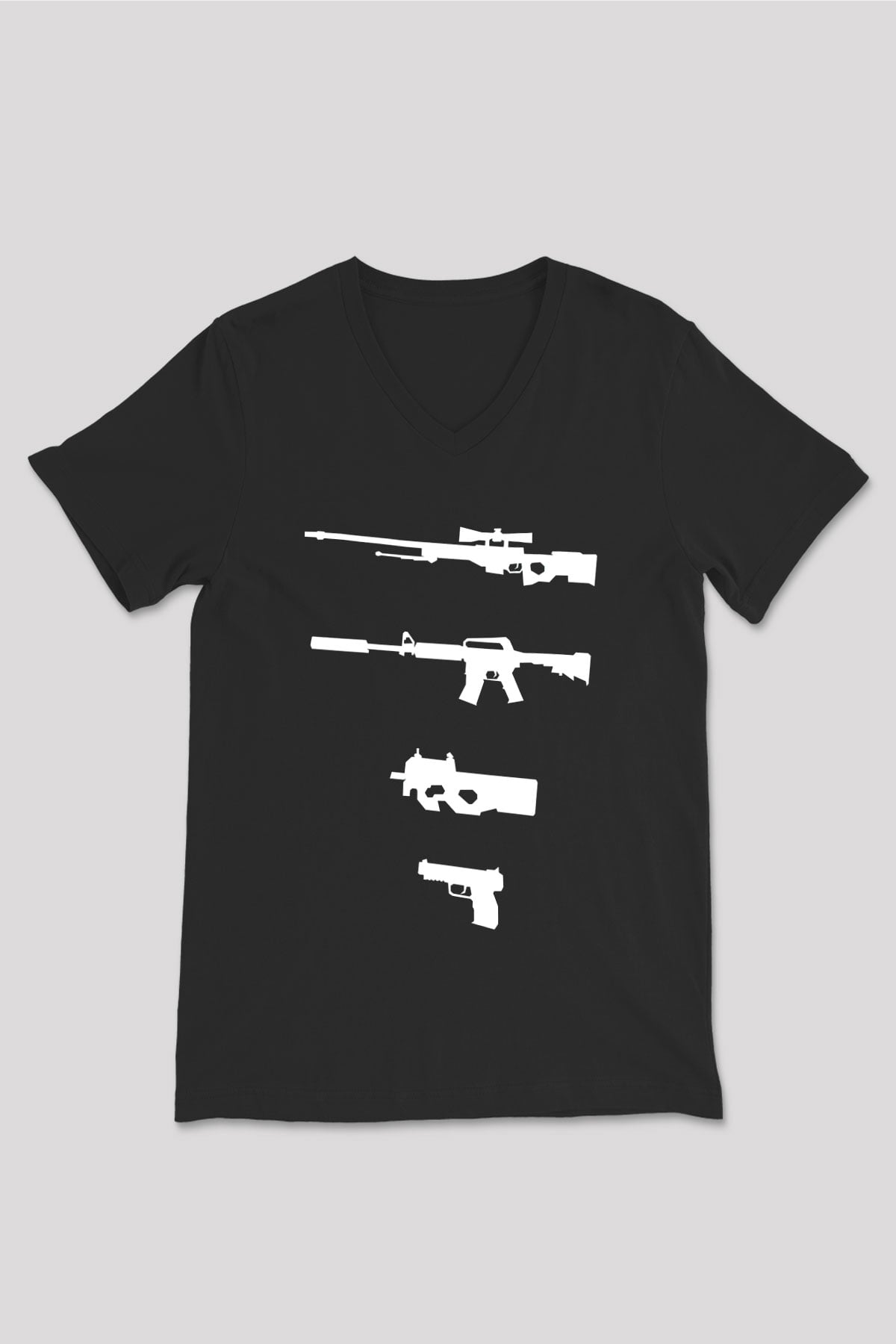 Counter Strike Baskılı Unisex Siyah V Yaka Tişört - Tshirt