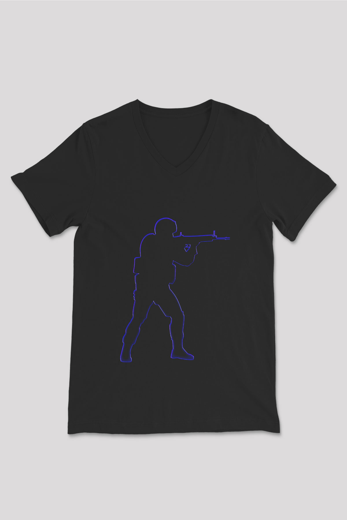 Counter Strike Baskılı Unisex Siyah V Yaka Tişört - Tshirt