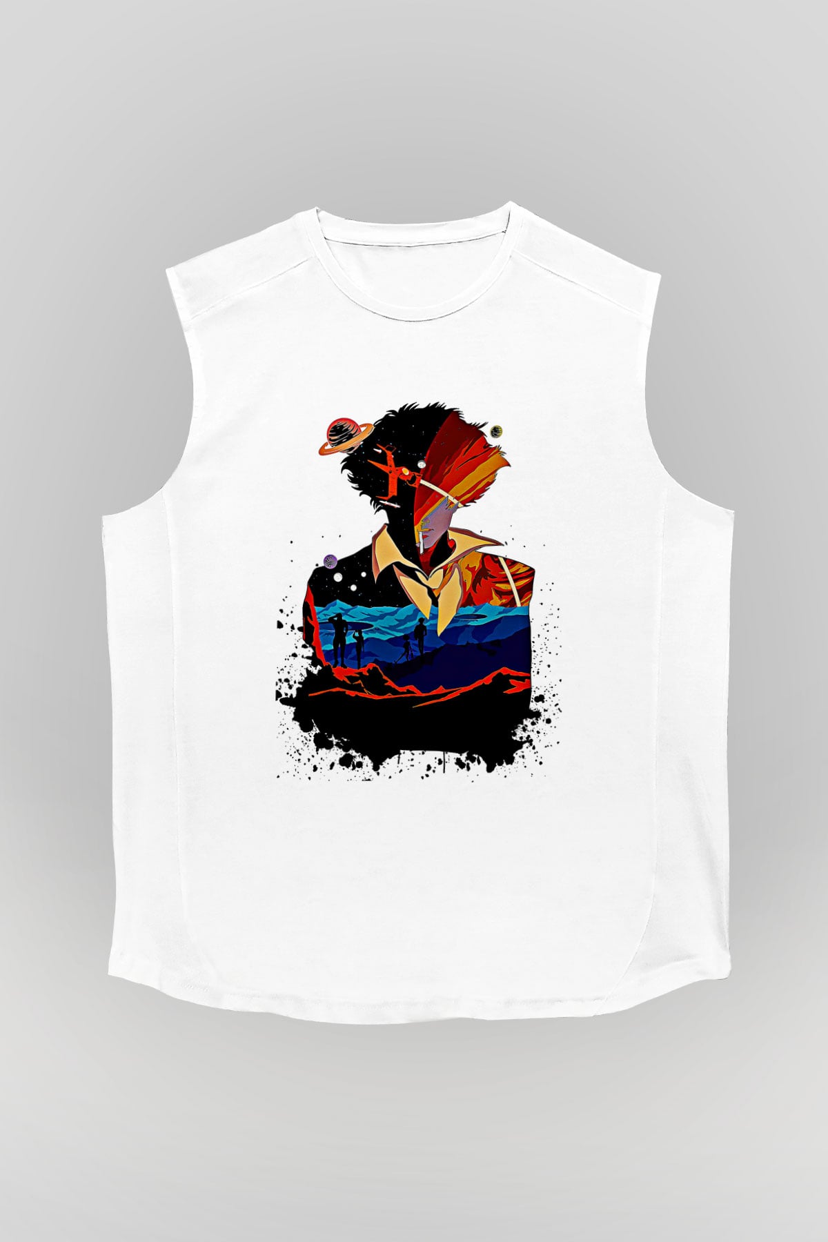 Cowboy Bebop Baskılı Beyaz Unisex Kolsuz Tişört - Tshirt