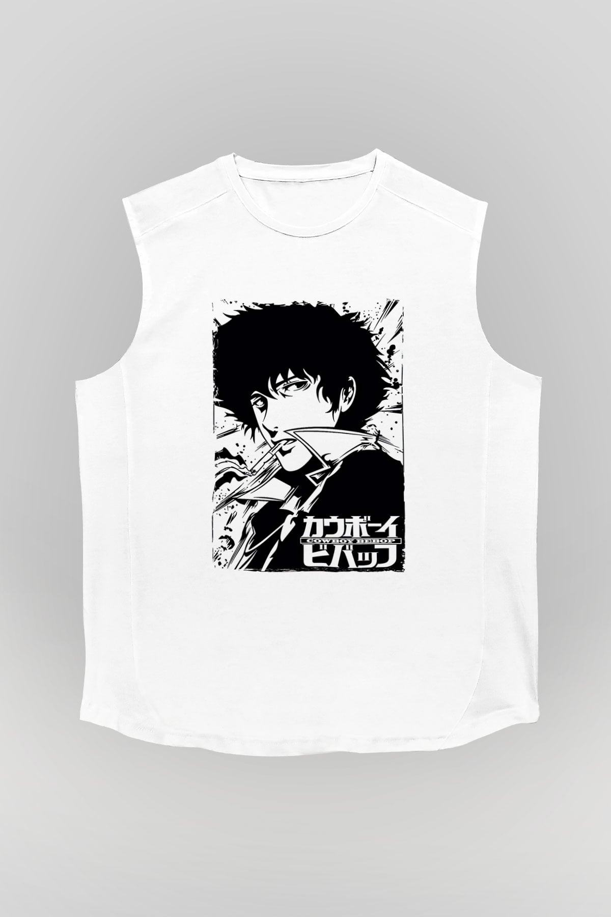 Cowboy Bebop Baskılı Beyaz Unisex Kolsuz Tişört - Tshirt