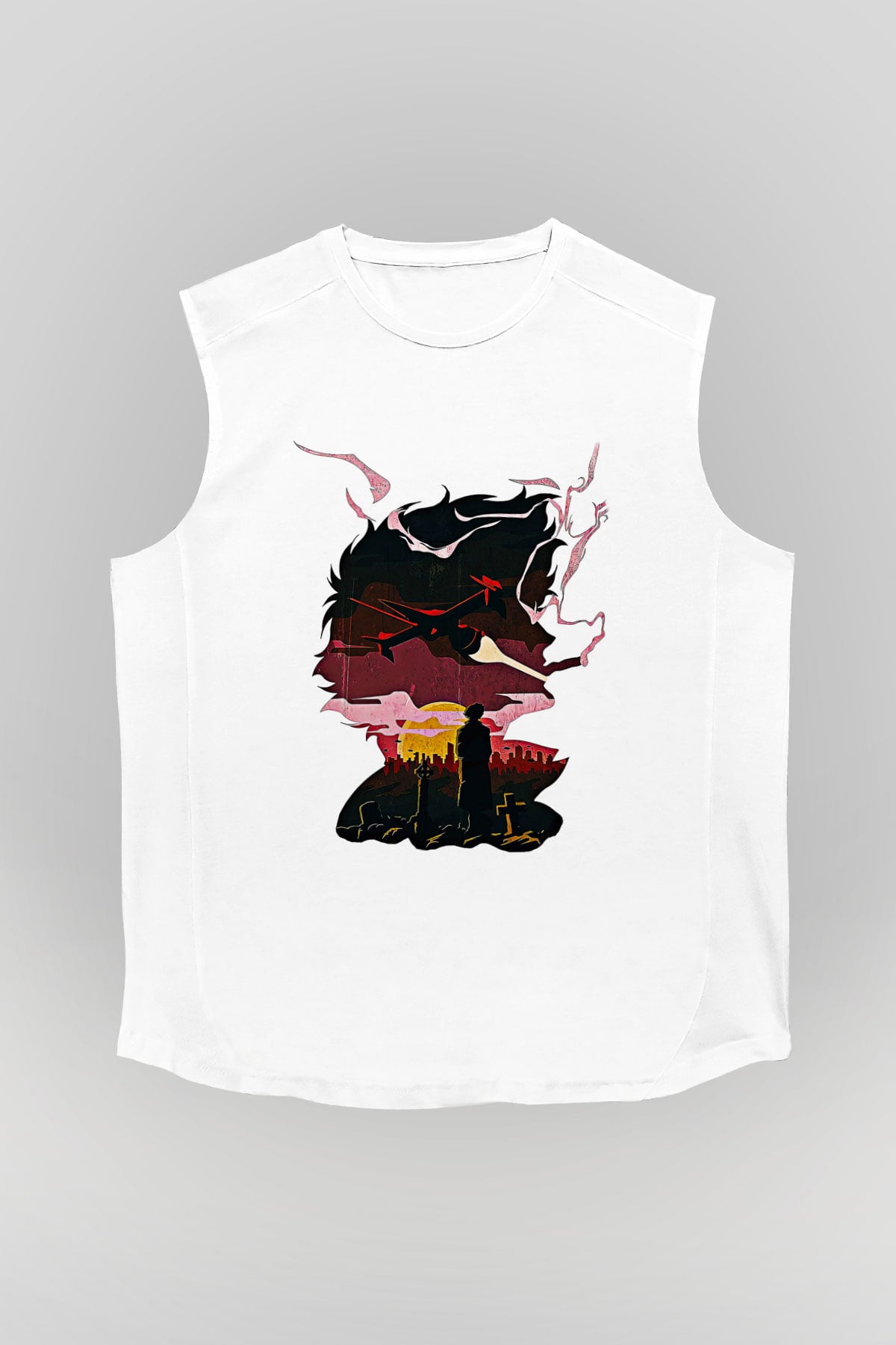 Cowboy Bebop Baskılı Beyaz Unisex Kolsuz Tişört - Tshirt