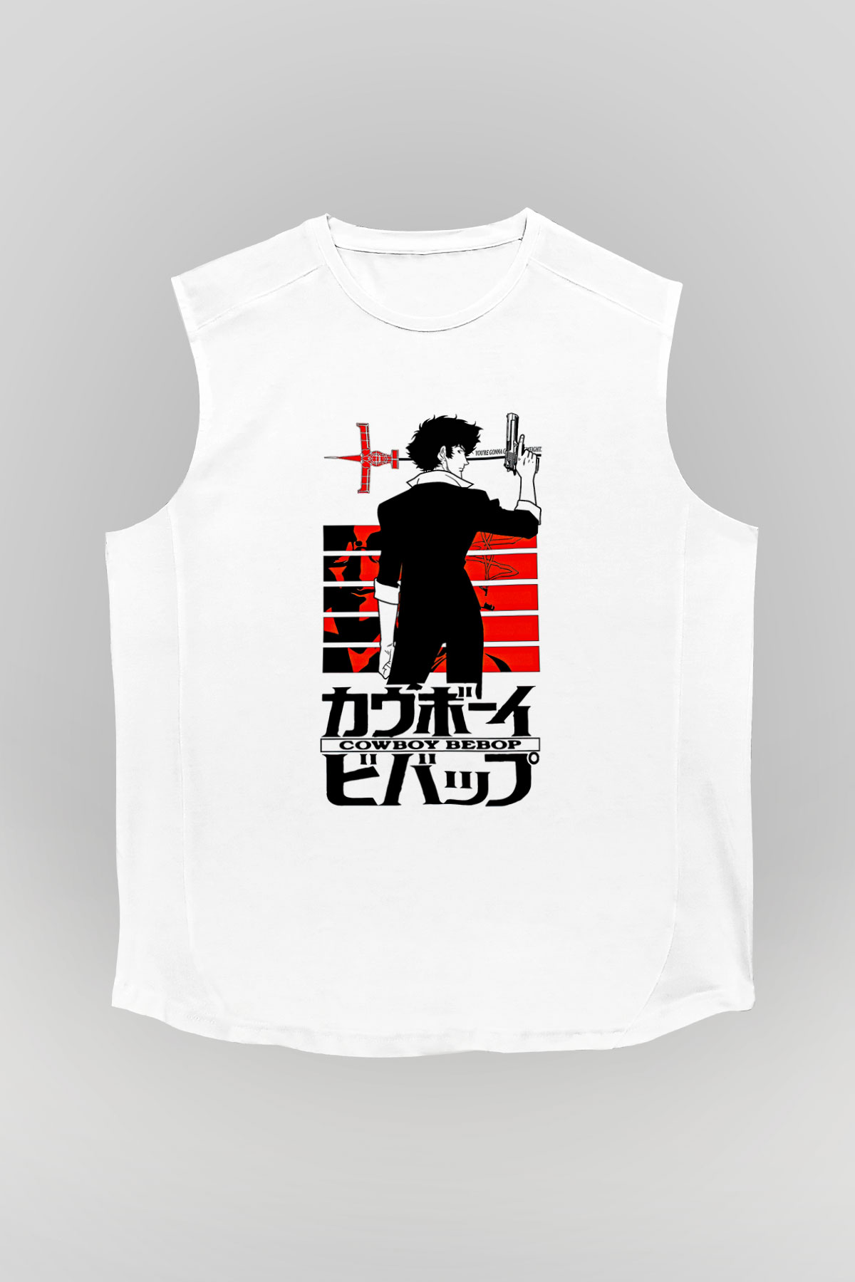 Cowboy Bebop Baskılı Beyaz Unisex Kolsuz Tişört - Tshirt