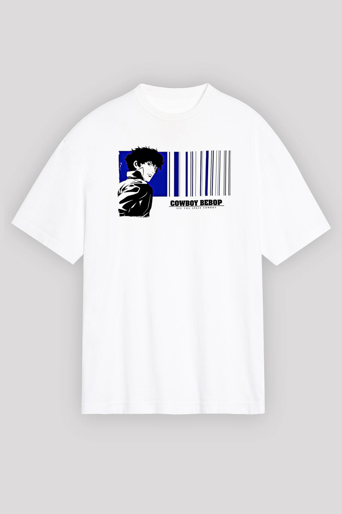 Cowboy Bebop Baskılı Beyaz Unisex Oversize Tişört - Tshirt