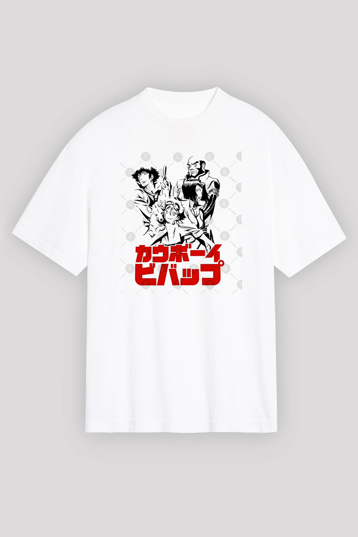 Cowboy Bebop Baskılı Beyaz Unisex Oversize Tişört - Tshirt