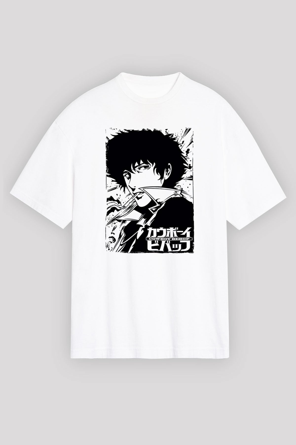 Cowboy Bebop Baskılı Beyaz Unisex Oversize Tişört - Tshirt
