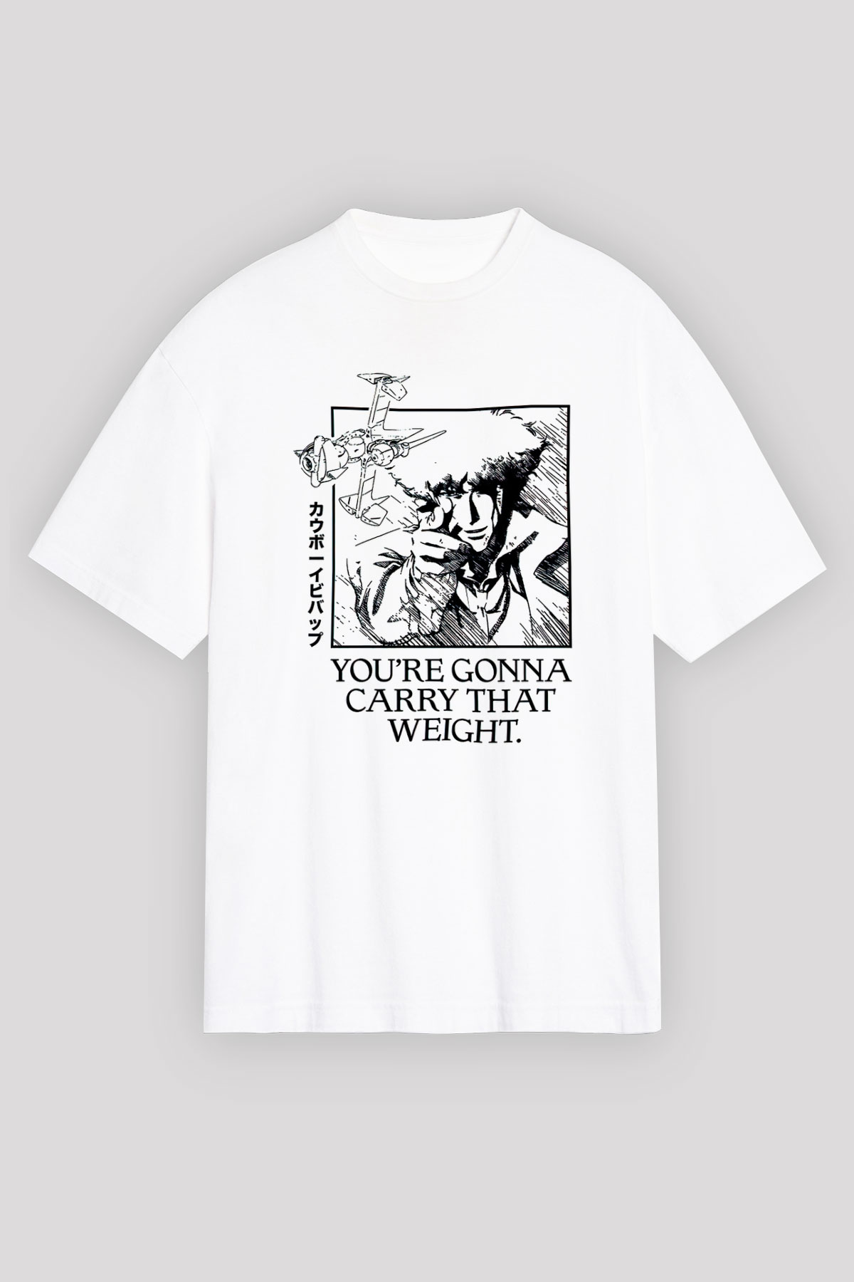 Cowboy Bebop Baskılı Beyaz Unisex Oversize Tişört - Tshirt