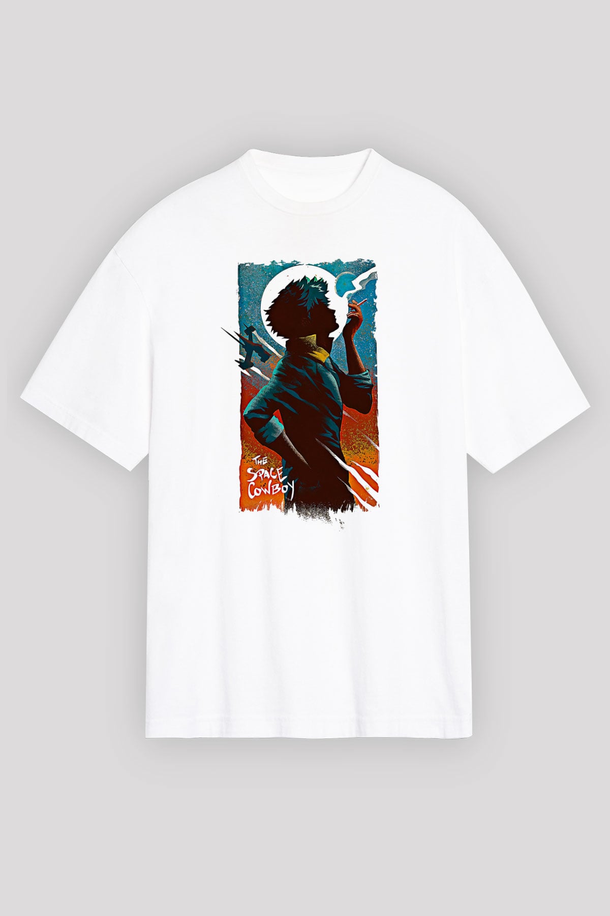 Cowboy Bebop Baskılı Beyaz Unisex Oversize Tişört - Tshirt