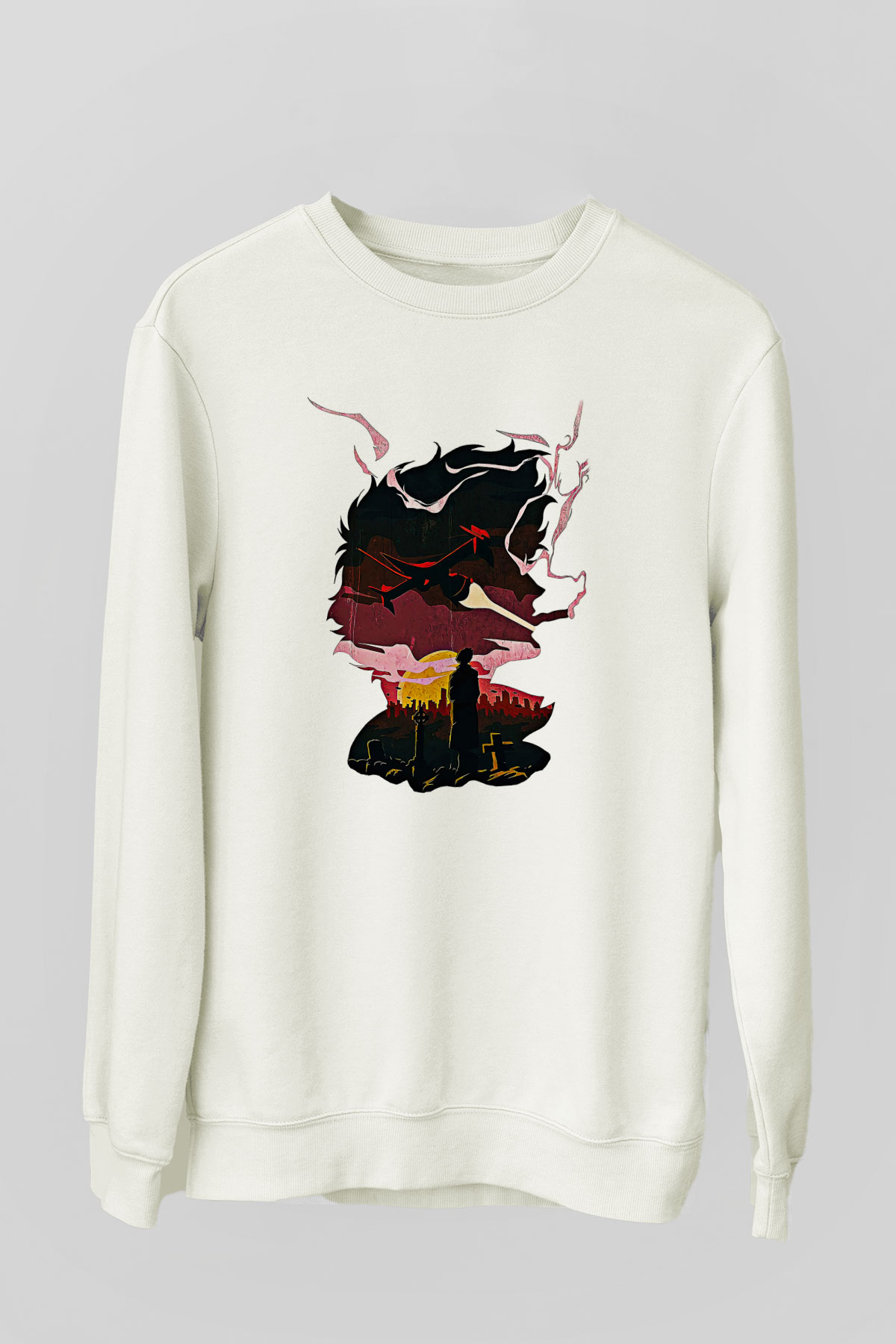 Cowboy Bebop Baskılı Beyaz Unisex Sweatshirt