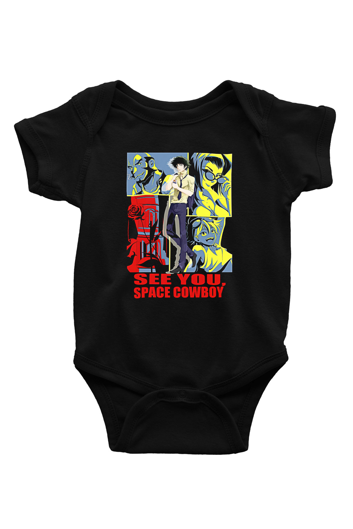 Cowboy Bebop Baskılı Unisex Siyah Bebek Body - Zıbın