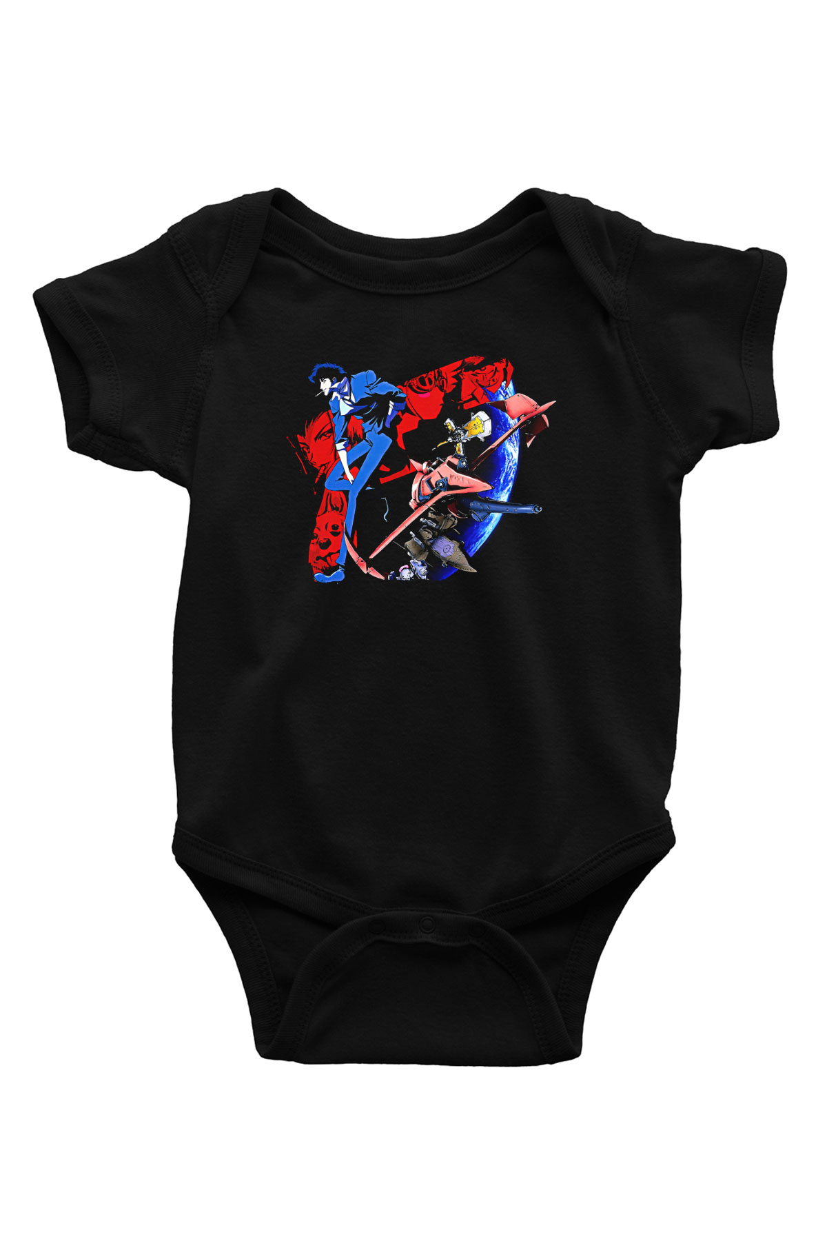 Cowboy Bebop Baskılı Unisex Siyah Bebek Body - Zıbın
