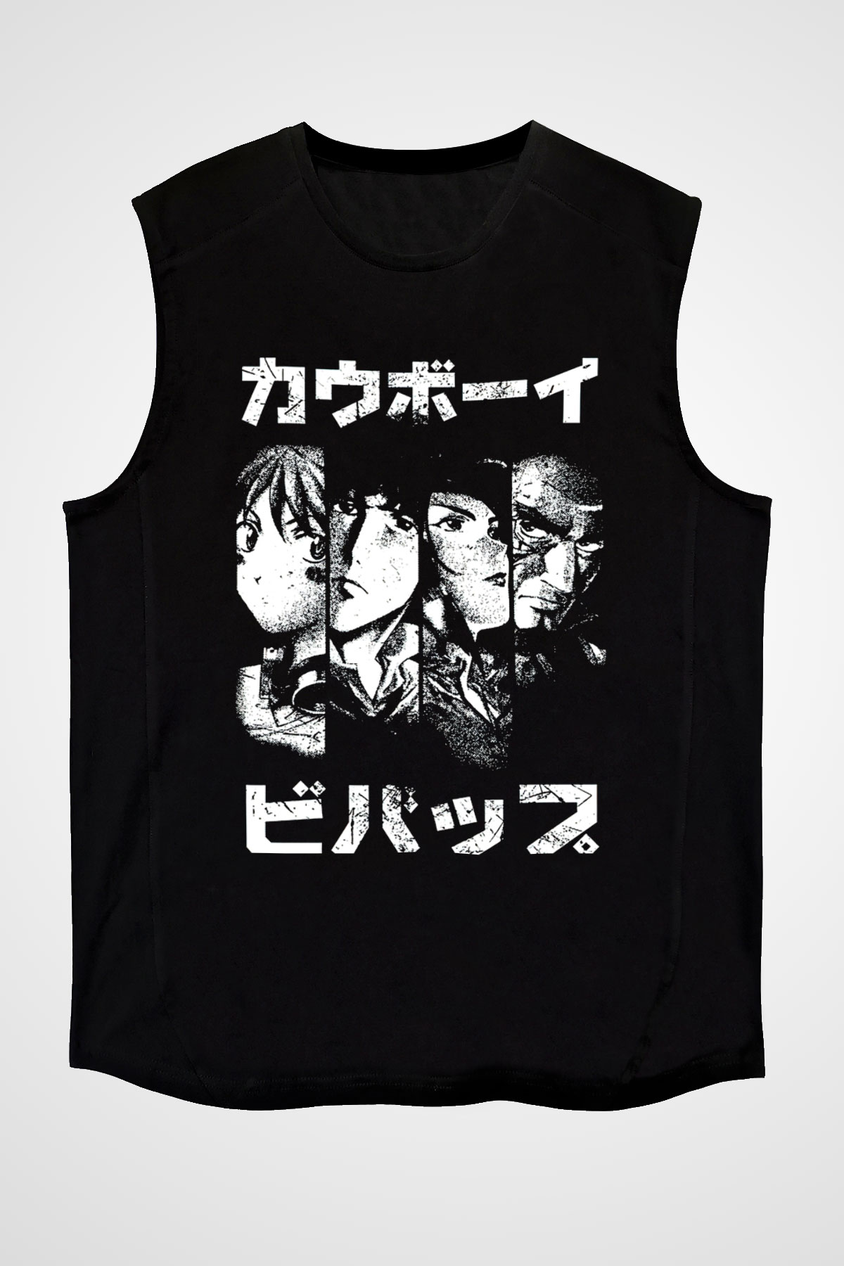 Cowboy Bebop Baskılı Unisex Siyah Kolsuz Tişört - Tshirt