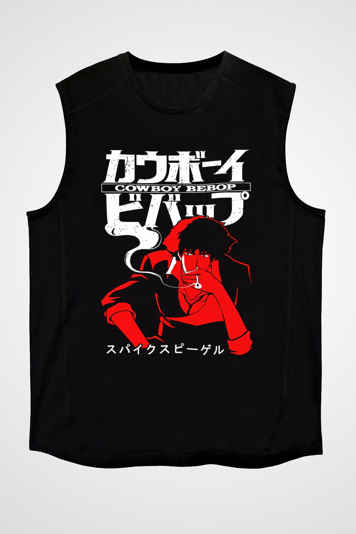 Cowboy Bebop Baskılı Unisex Siyah Kolsuz Tişört - Tshirt