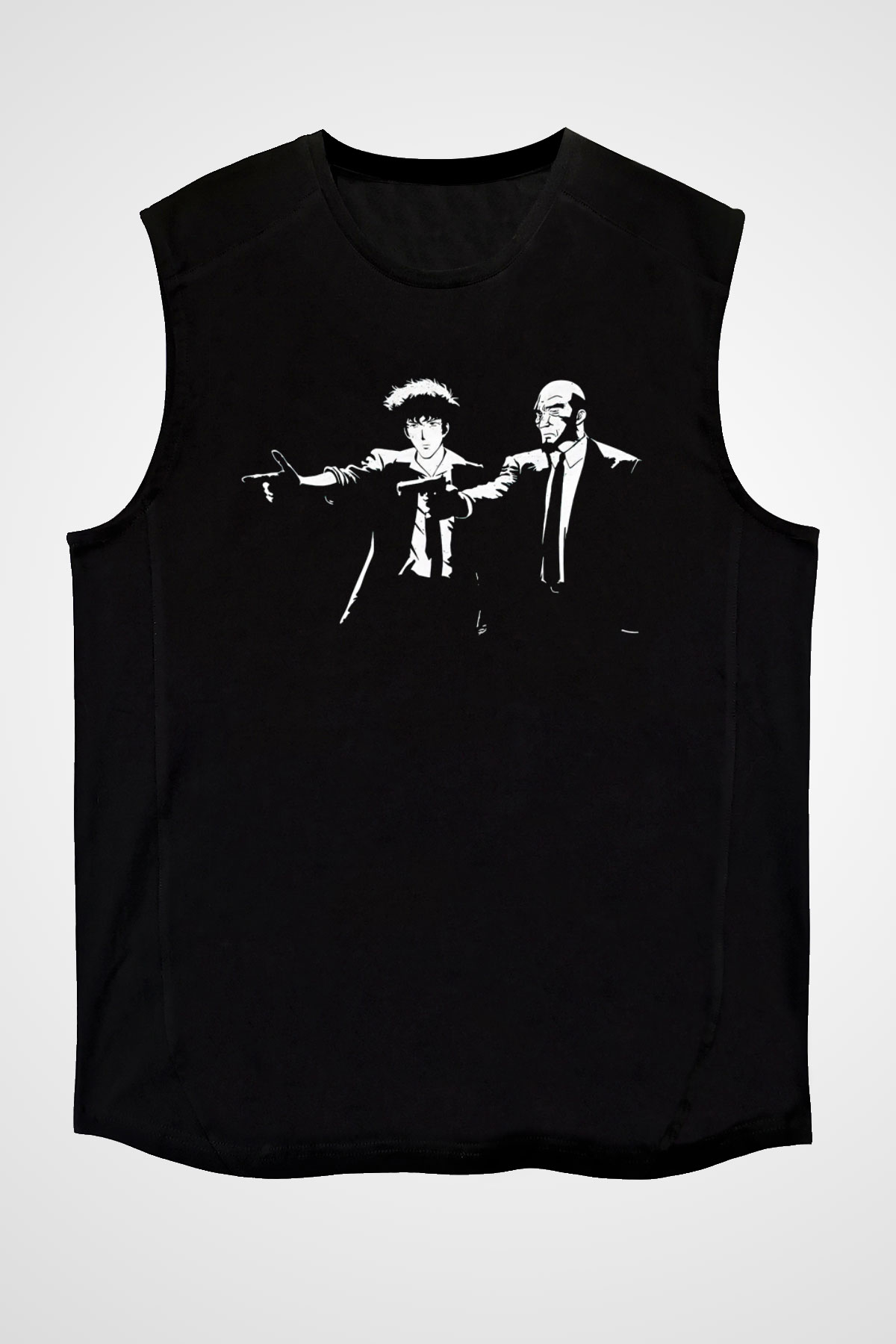 Cowboy Bebop Baskılı Unisex Siyah Kolsuz Tişört - Tshirt