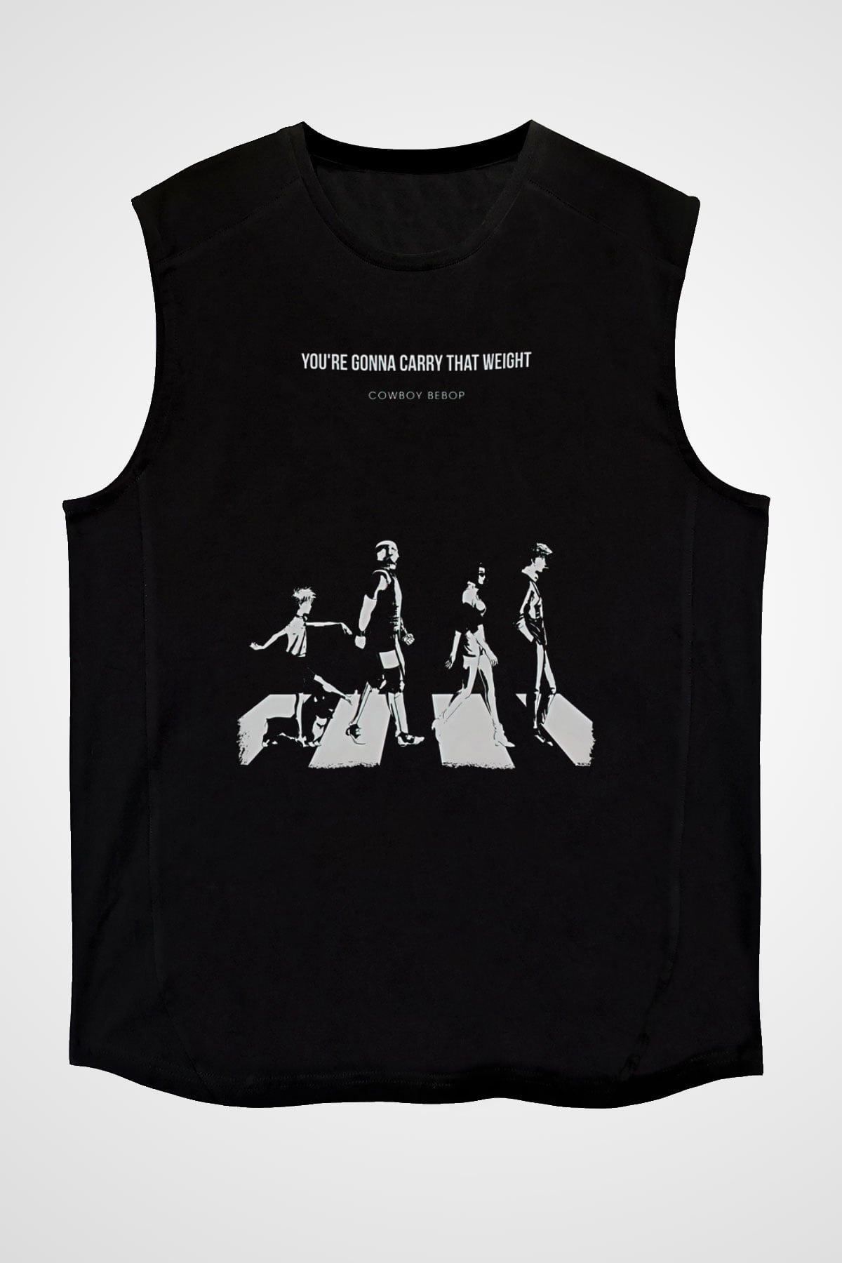 Cowboy Bebop Baskılı Unisex Siyah Kolsuz Tişört - Tshirt