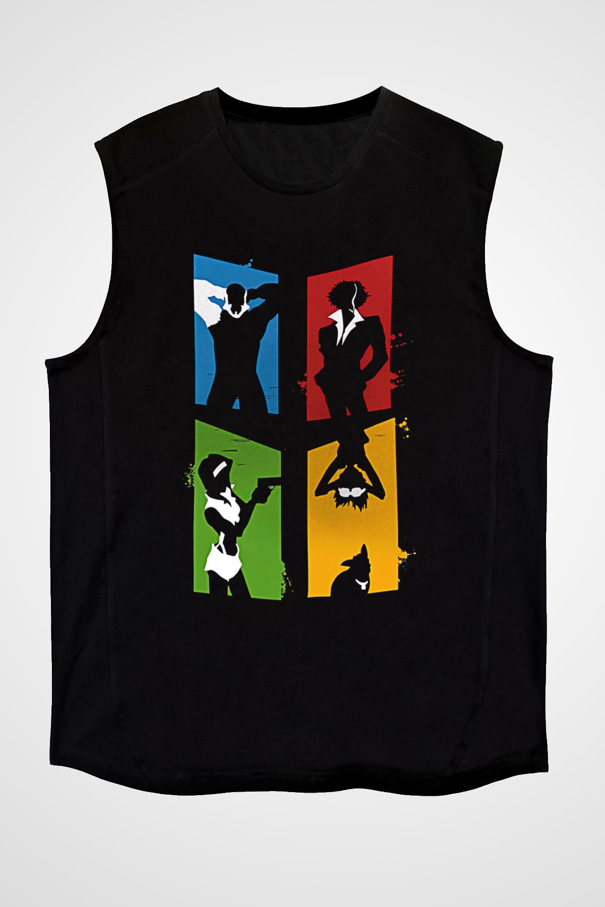 Cowboy Bebop Baskılı Unisex Siyah Kolsuz Tişört - Tshirt