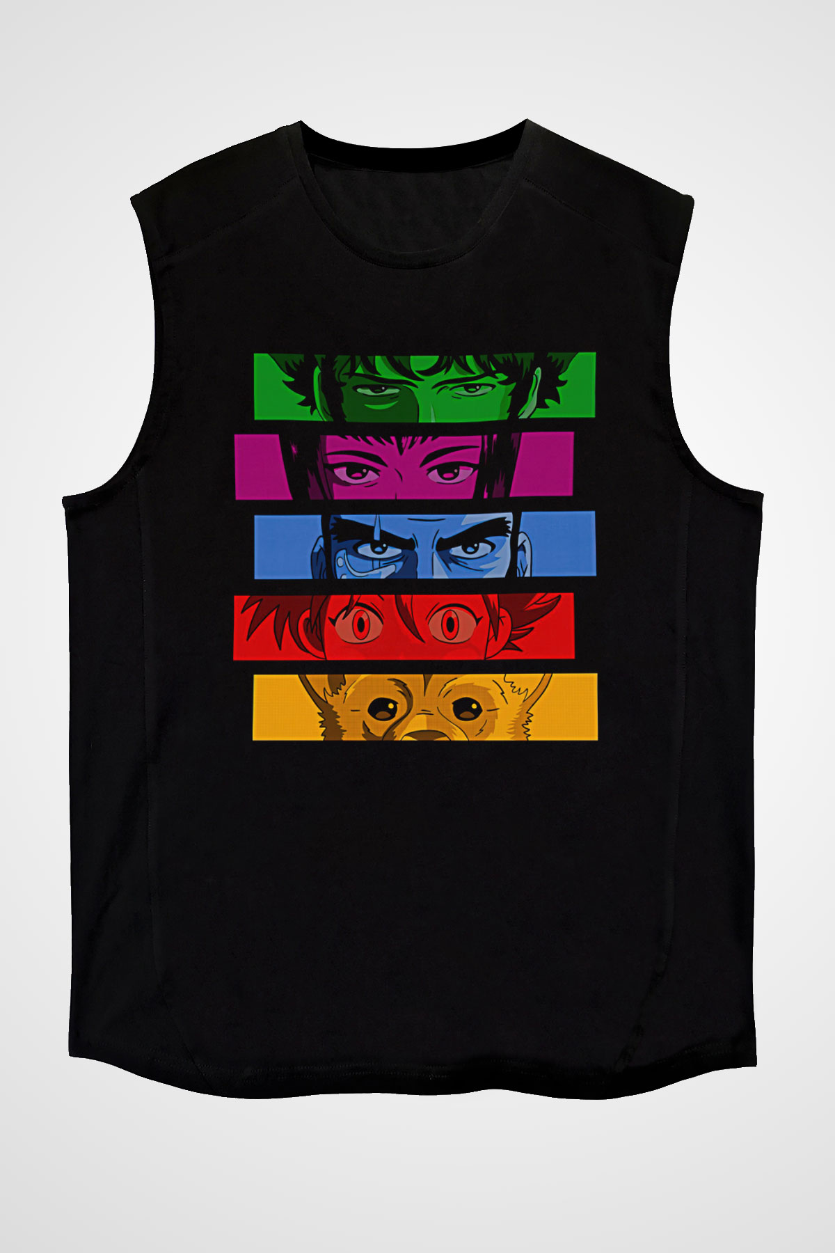 Cowboy Bebop Baskılı Unisex Siyah Kolsuz Tişört - Tshirt