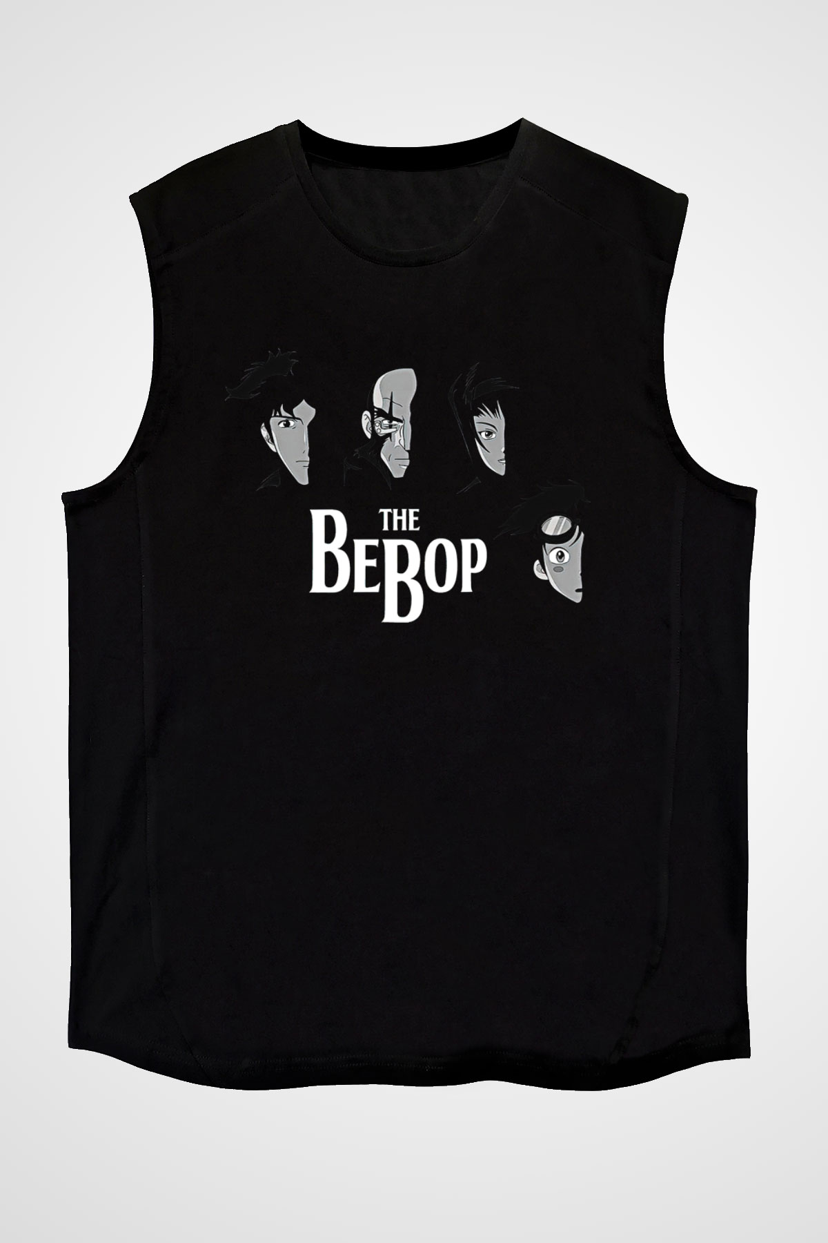 Cowboy Bebop Baskılı Unisex Siyah Kolsuz Tişört - Tshirt