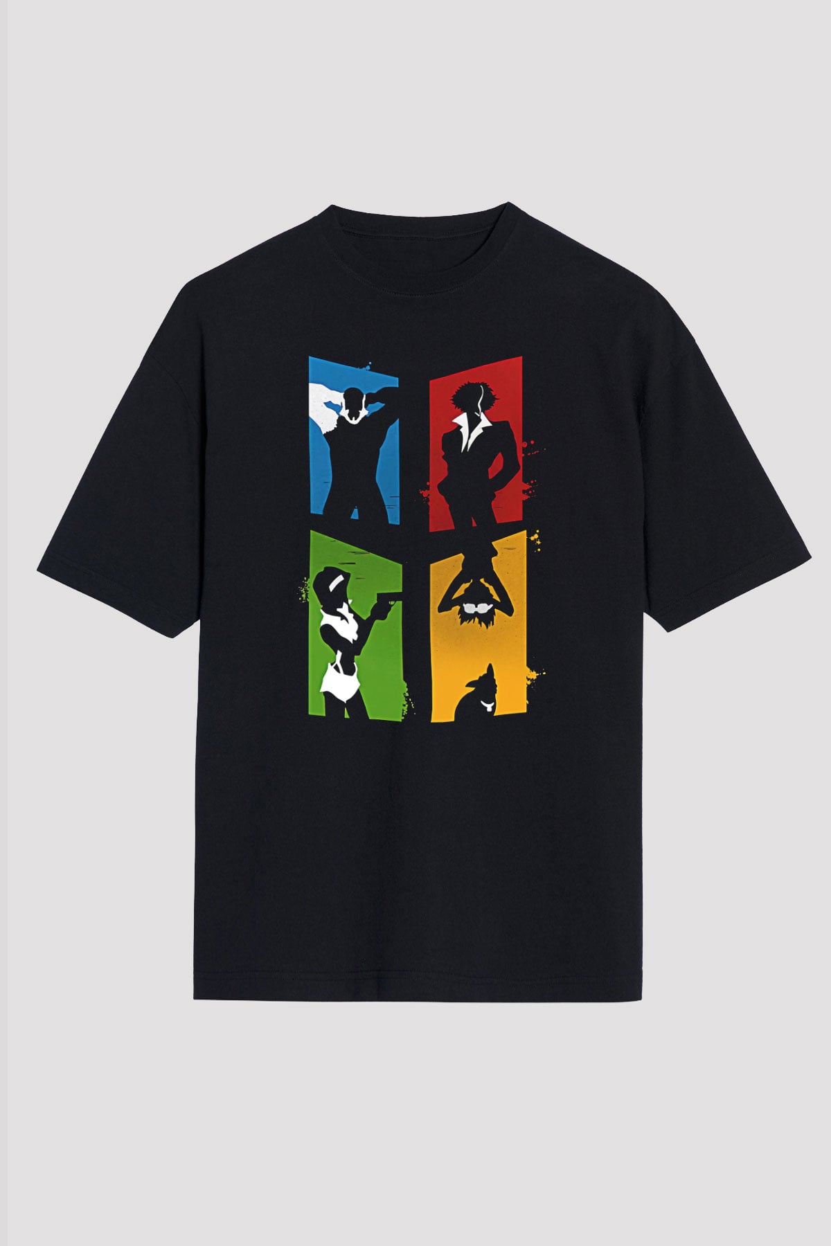 Cowboy Bebop Baskılı Unisex Siyah Oversize Tişört - Tshirt