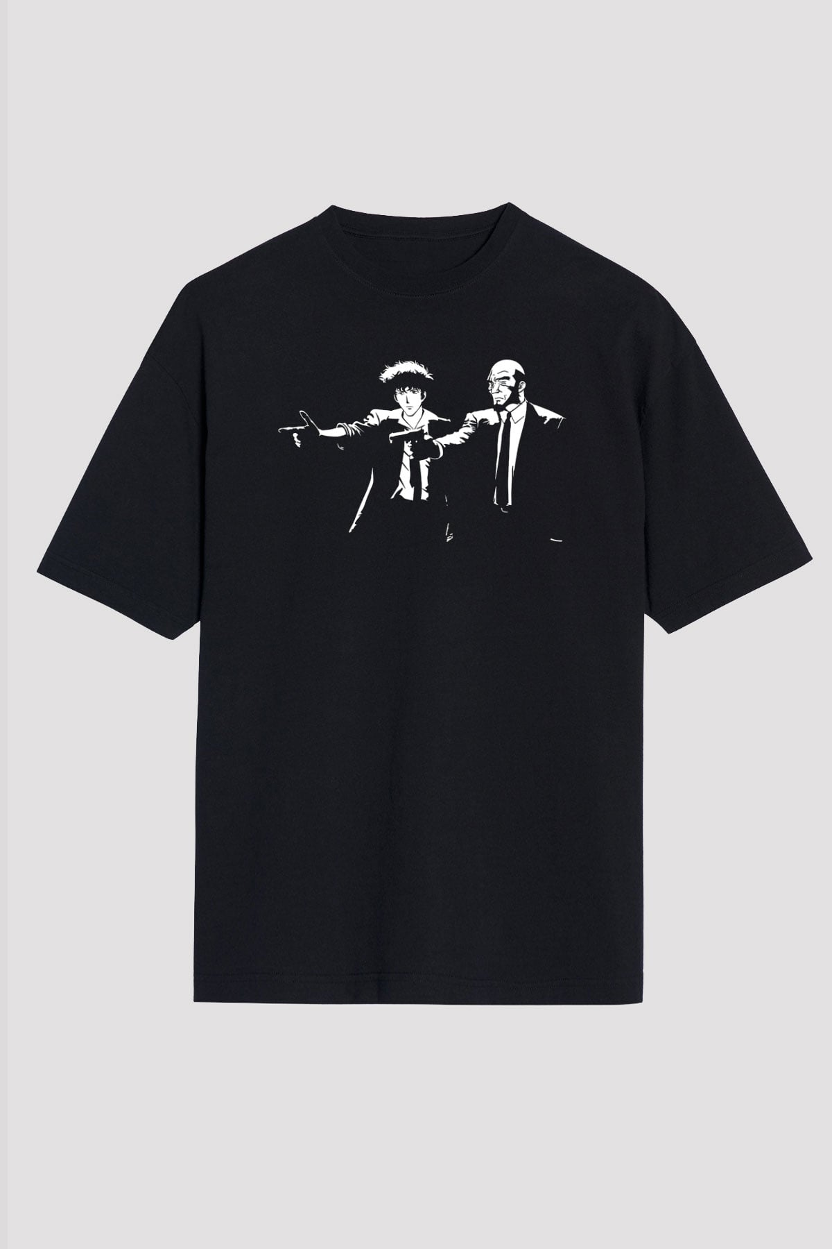 Cowboy Bebop Baskılı Unisex Siyah Oversize Tişört - Tshirt