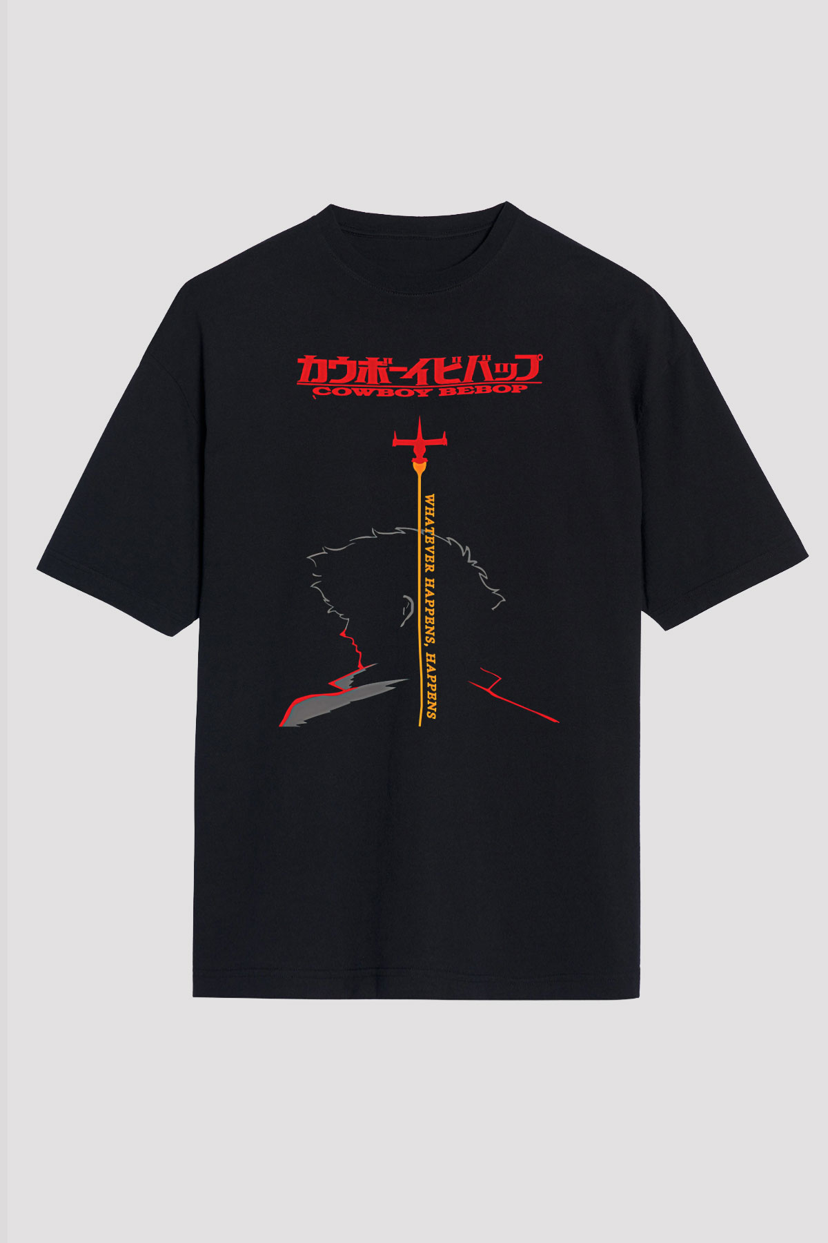 Cowboy Bebop Baskılı Unisex Siyah Oversize Tişört - Tshirt